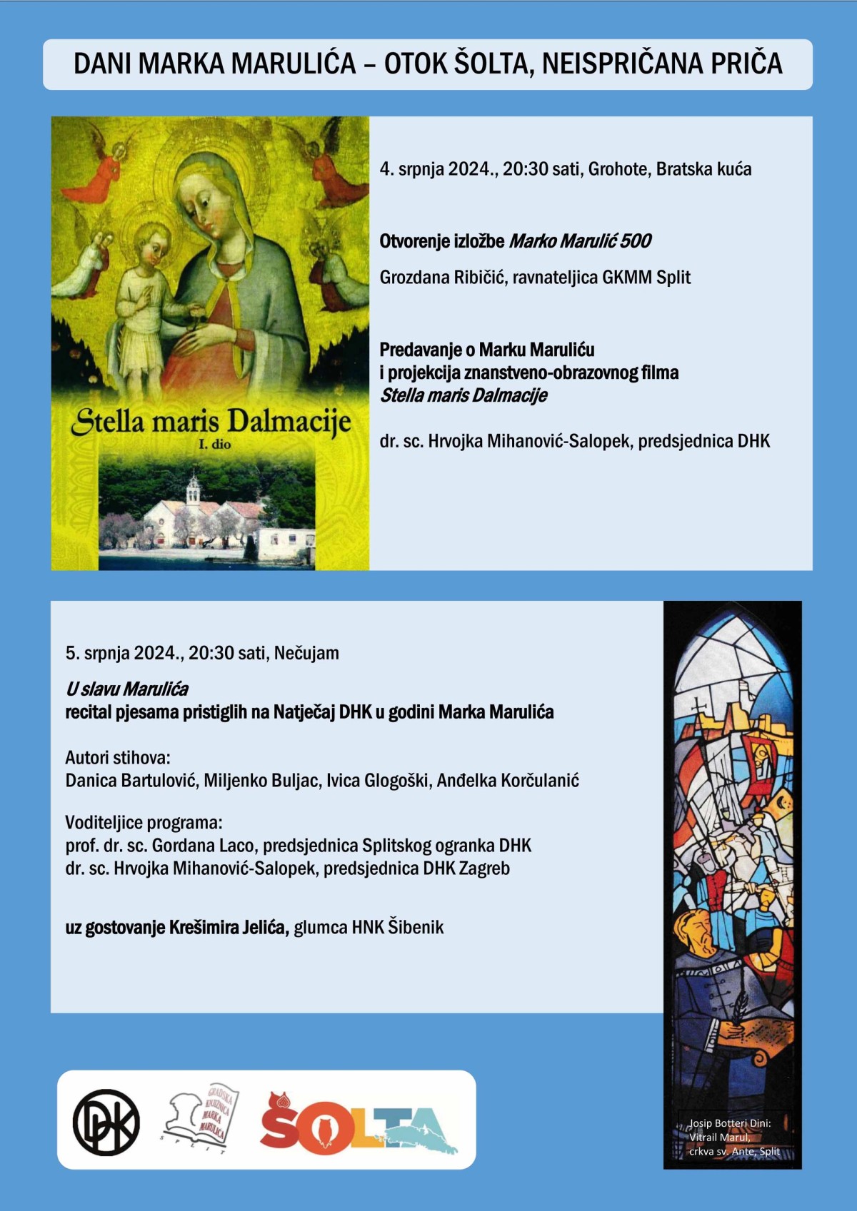 Niz događanja u sklopu šoltanske manifestacije 'Dani Marka Marulića - otok Šolta, neispričana priča'