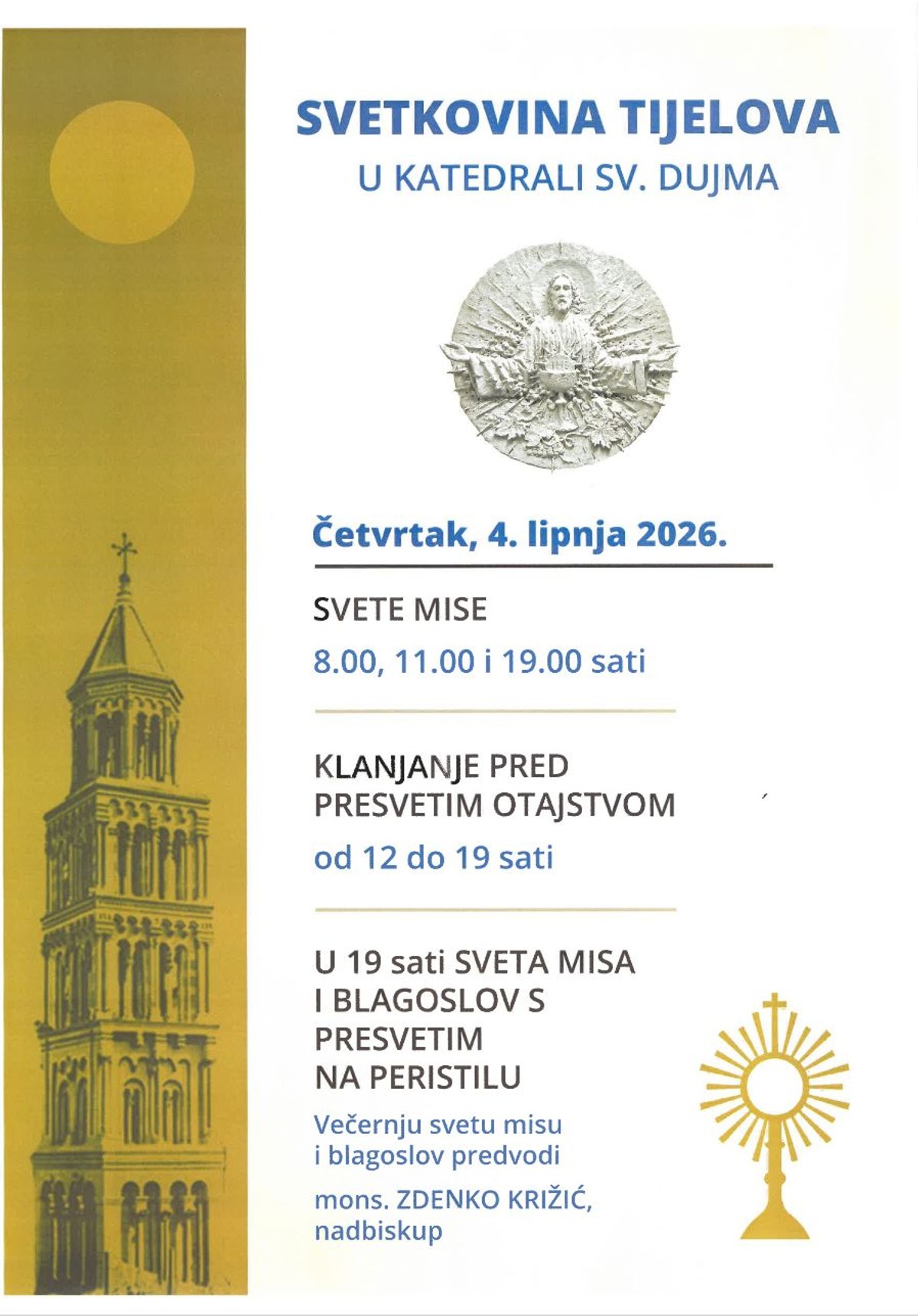 Nadbiskup Križić na svetkovinu Tijelova u splitskoj katedrali