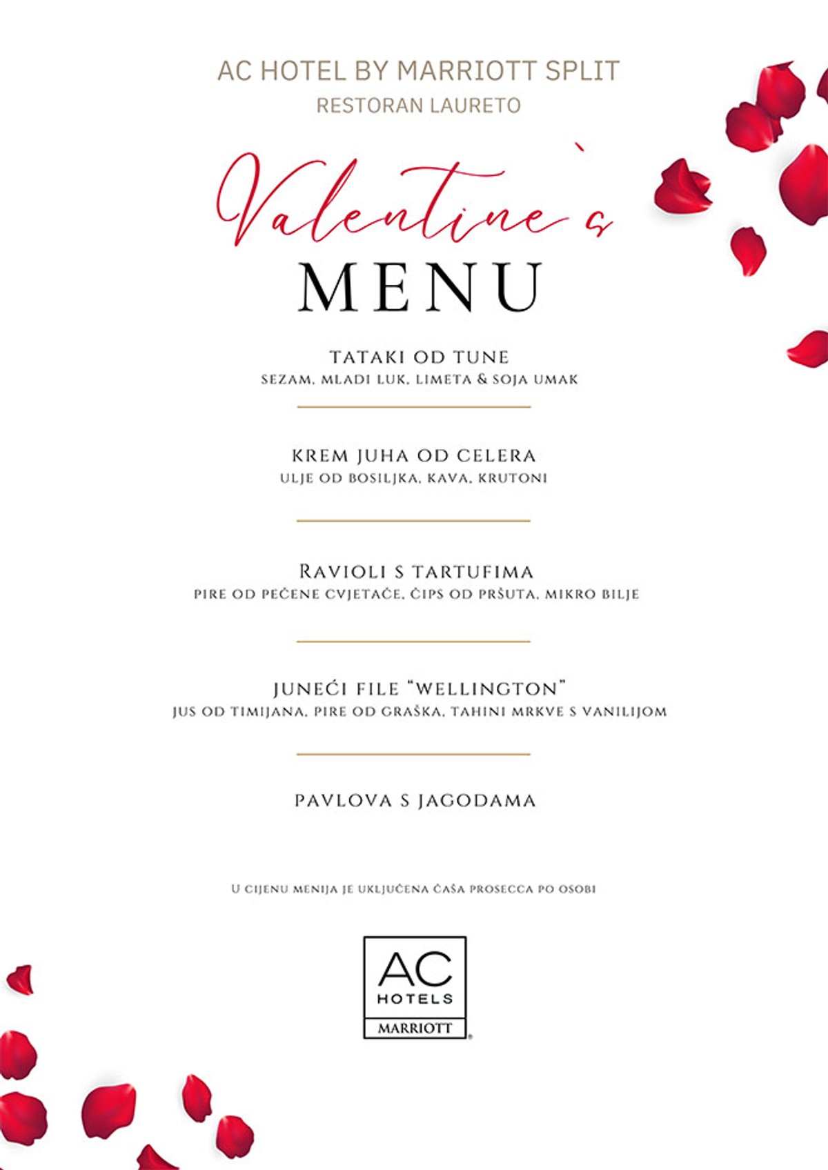 Valentinovo u AC Hotelu Split: Večera u sljedovima, glazba i masaža u Spa centru po posebnoj cijeni