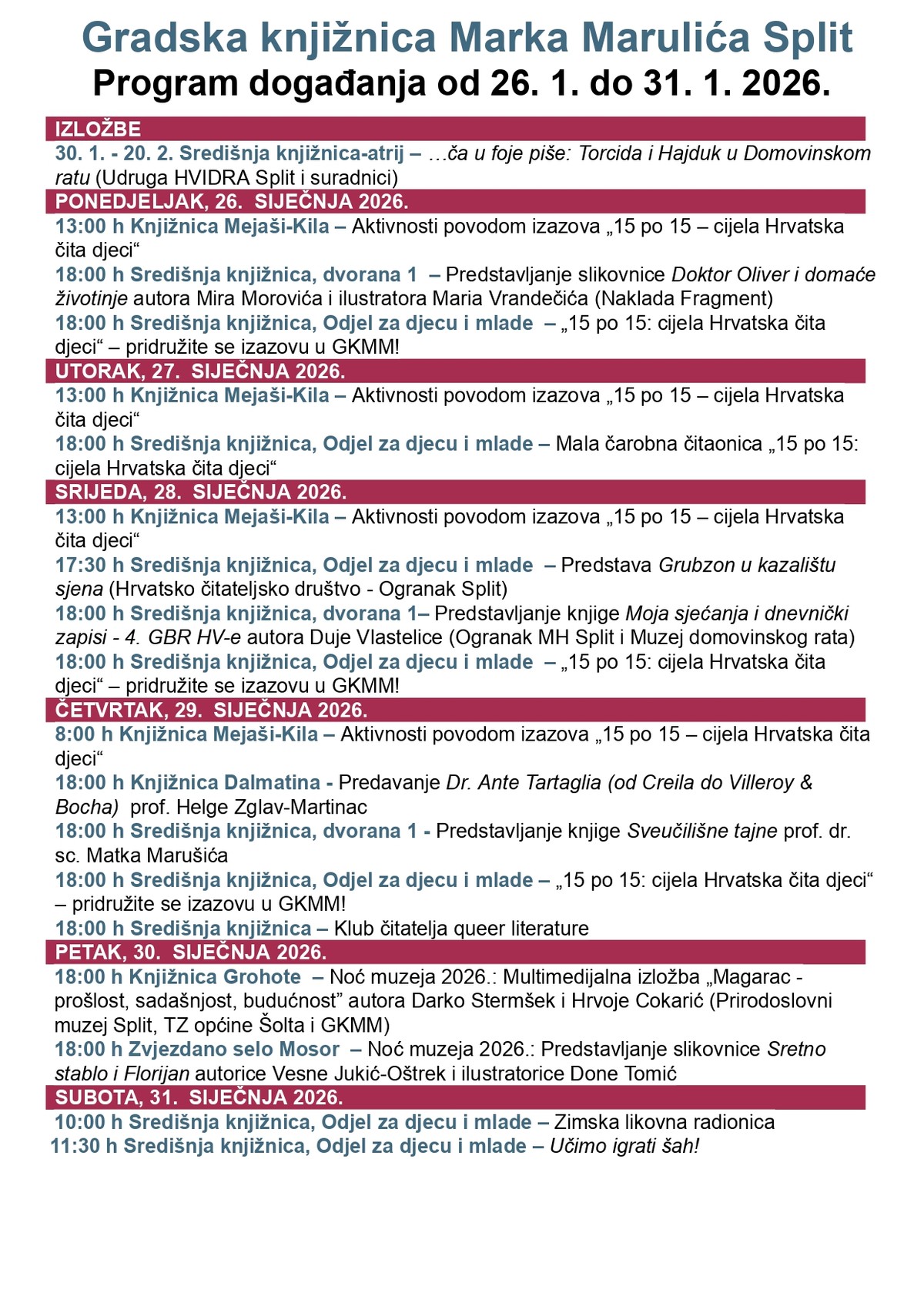 Splitska gradska knjižnica priprema niz događanja, evo popisa