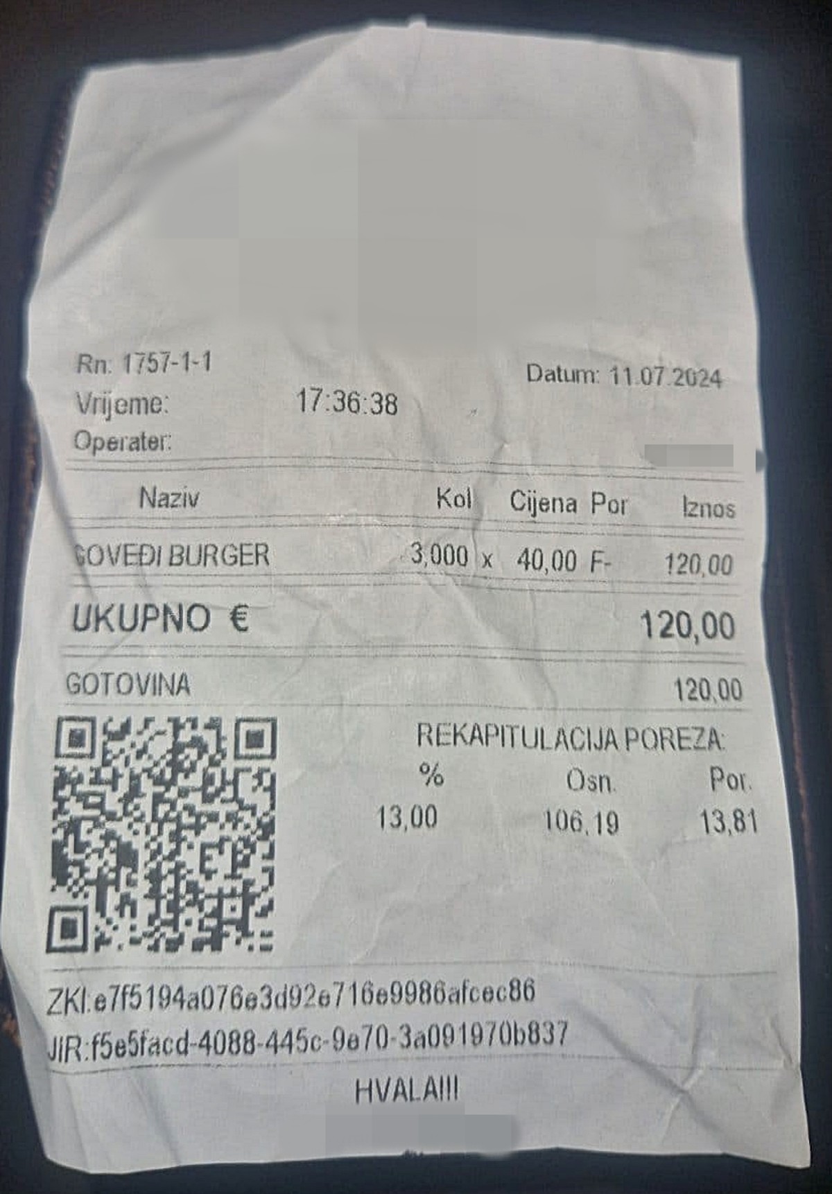 PRISJELA MU VEČERA Gost šokiran cijenom burgera u dalmatinskom restoranu