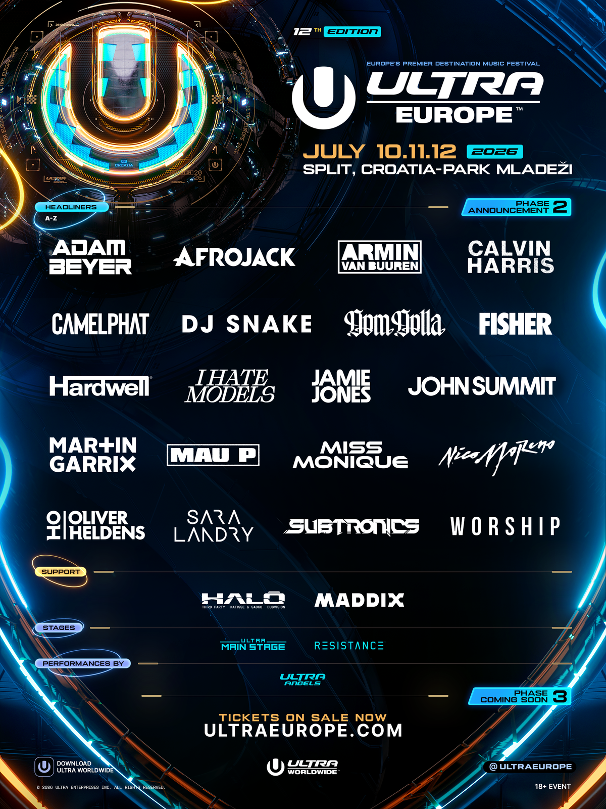 Najvećem popisu izvođača festivala Ultra Europe do sad pridružilo se 12 novih ekskluzivnih imena!