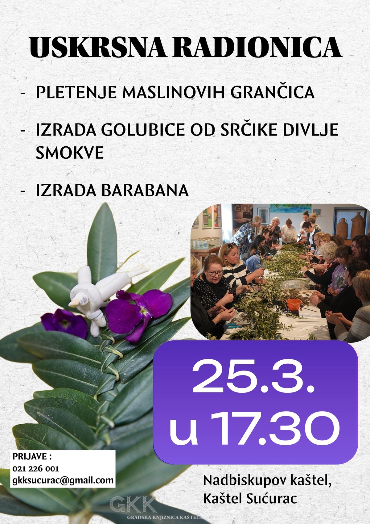 Uskrsna radionica u Kaštel Sućurcu: pletenje maslinovih grančica, palmi i izrada barabana