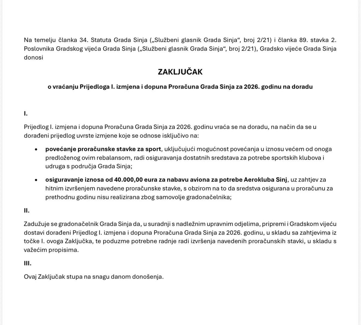 SINJSKI HDZ: Odbijanjem našeg zaključka Grad je propustio priliku za rješavanje konkretnih problema