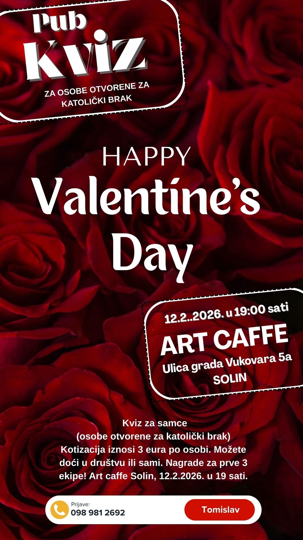 Valentinovski pub kviz za osobe otvorene za katolički brak