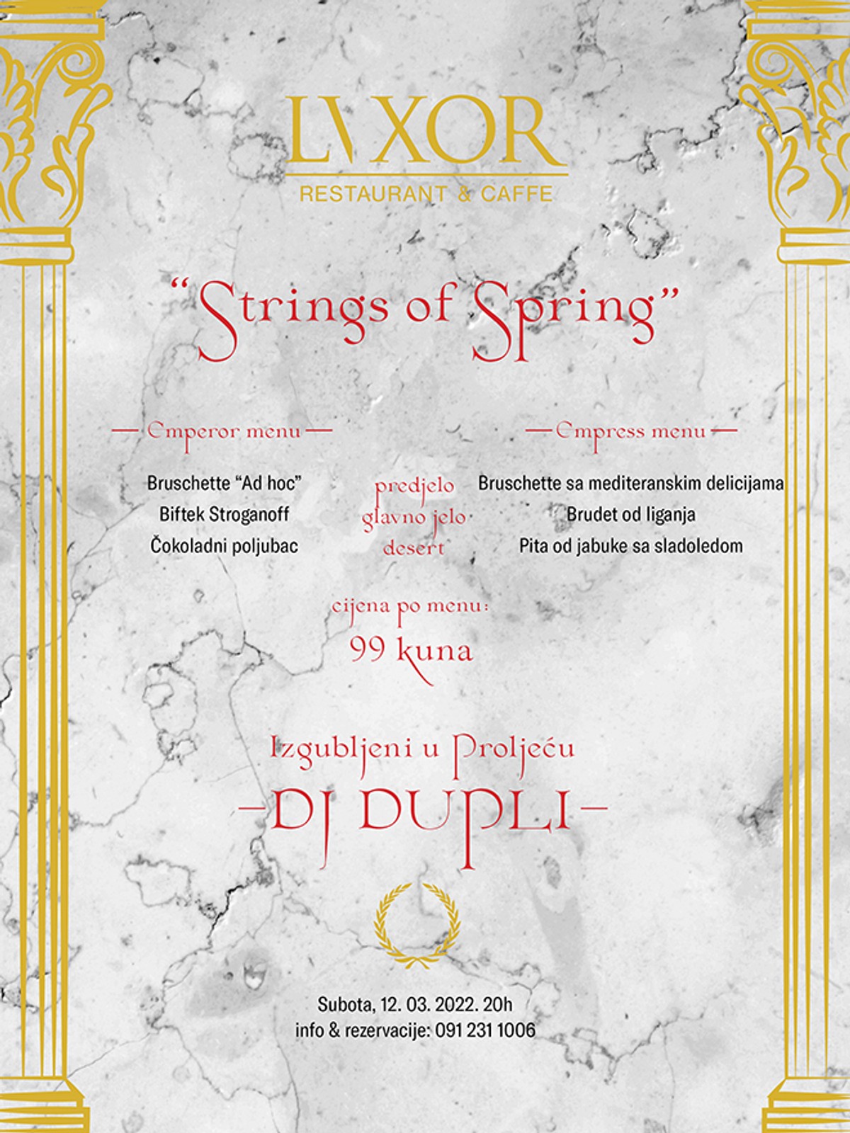 Izvrstan meni u 3 slijeda u restoran/kavani Lvxor za 99 kuna