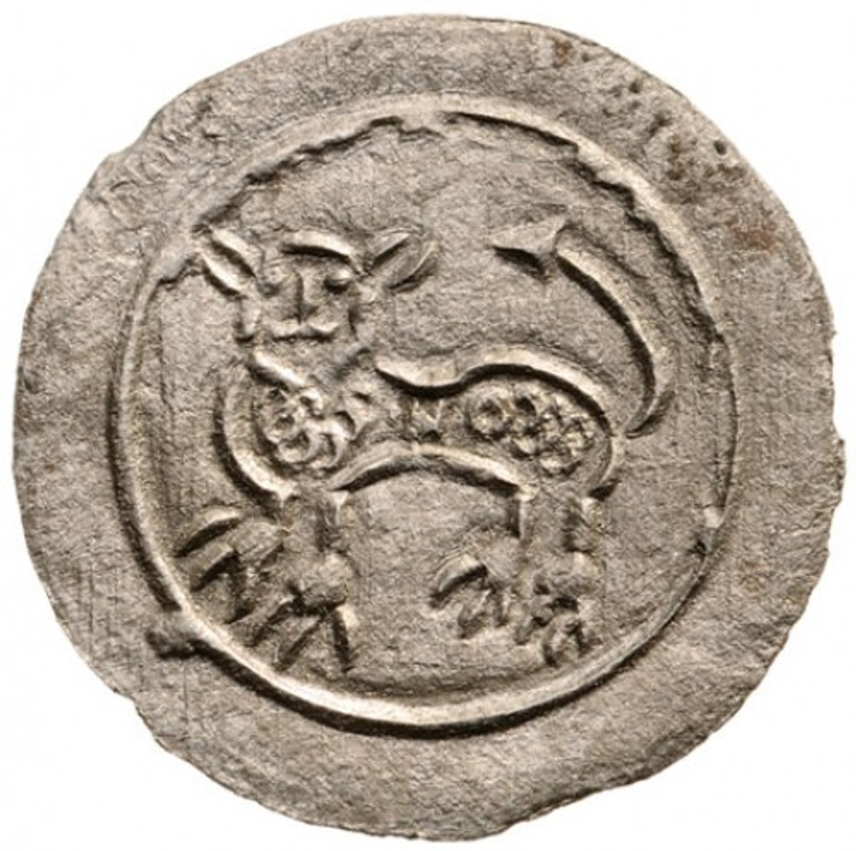 01. Lav u hodu sa isplaženim jezikom, revers novca ugarsko-hrvatskog kralja Bele III.