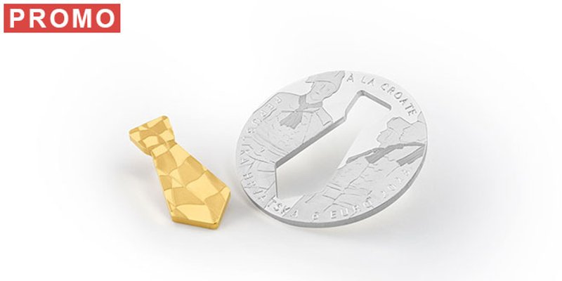 Zlatna i srebrna numizmatička kovanica 'Konturna kravata' / Foto: Hrvatska kovnica novca