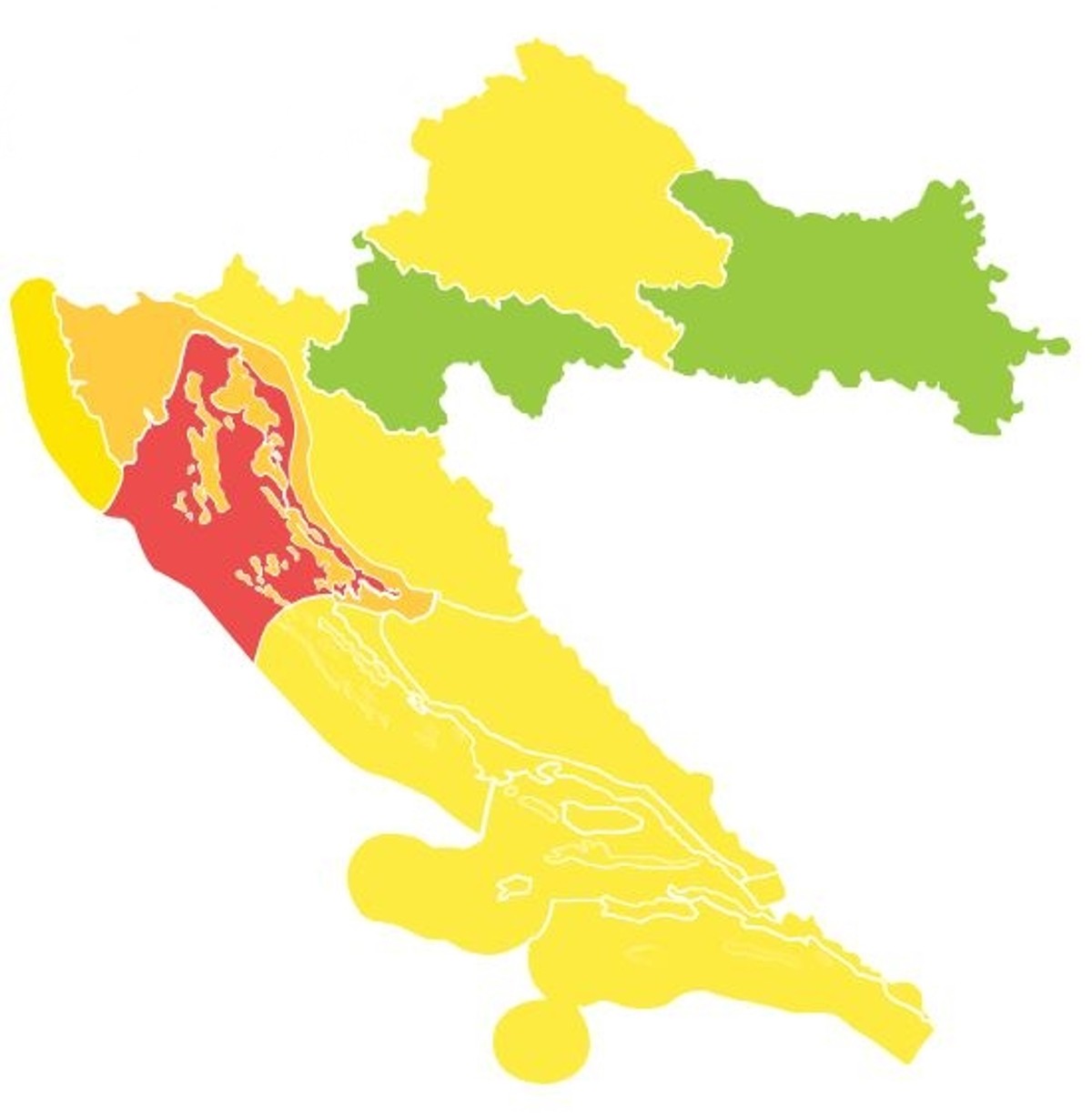 Dio obale sutra pod crvenim upozorenjem