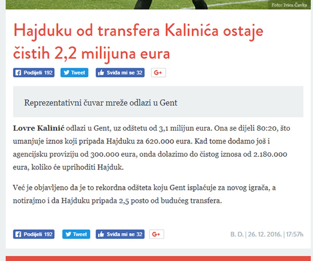 GOTOVA PRIČA: Lovre Kalinić u Aston Villi, Hajduku 322.000 eura plus 2,5 posto od transfera