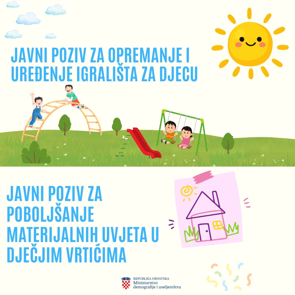 Objavljena dva javna poziva za dječje vrtiće i igrališta, vrijedna su 16 milijuna eura