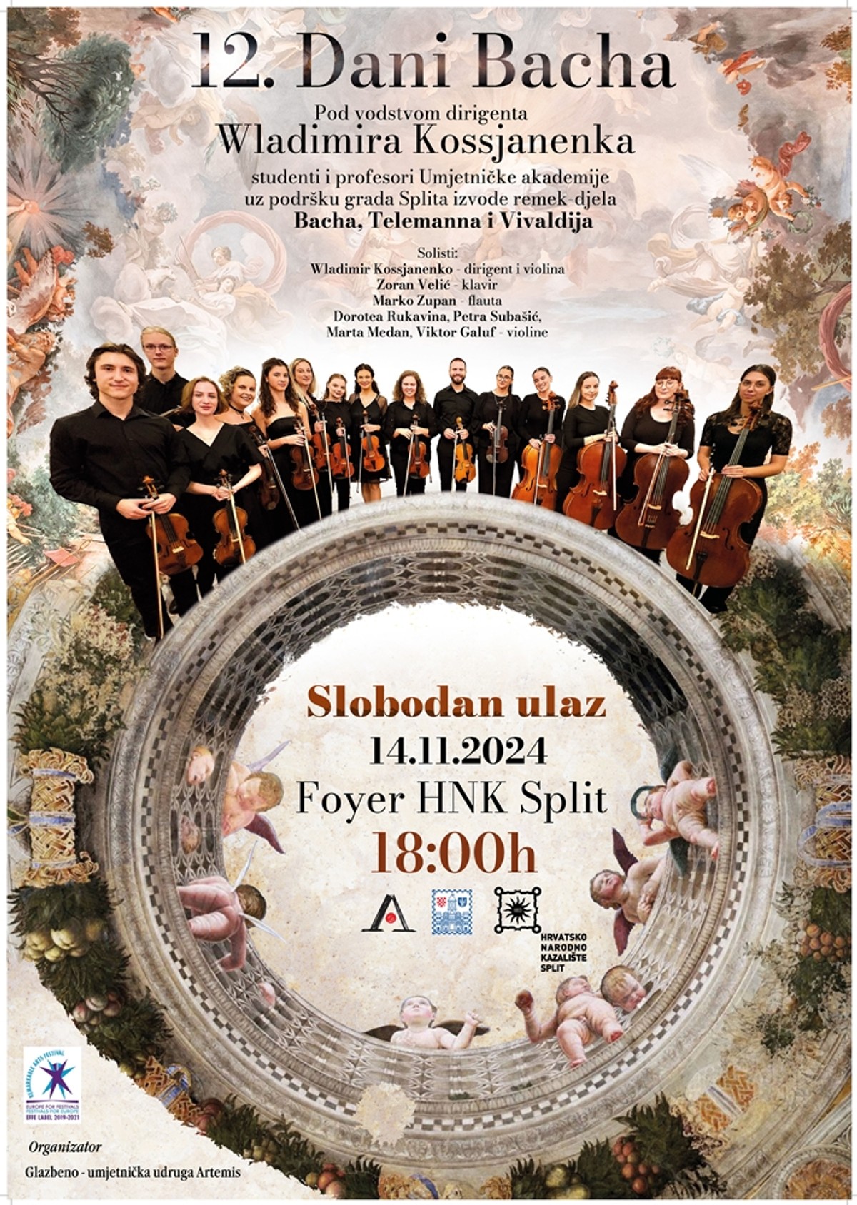 12. Dani Bacha u Splitu: Koncert Gudačkog orkestra Umjetničke akademije i solista pod ravnanjem Wladimira Kossjanenka