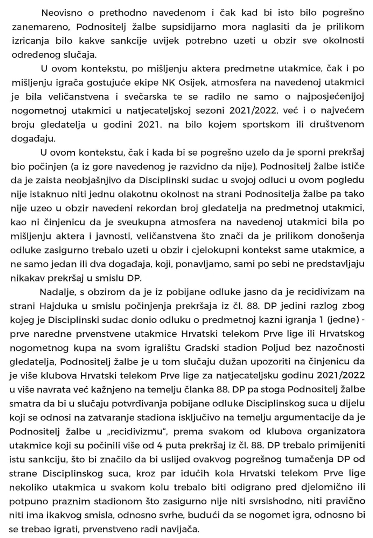 HAJDUK POSLAO ŽALBU: Provjerite što se u njoj navodi... 