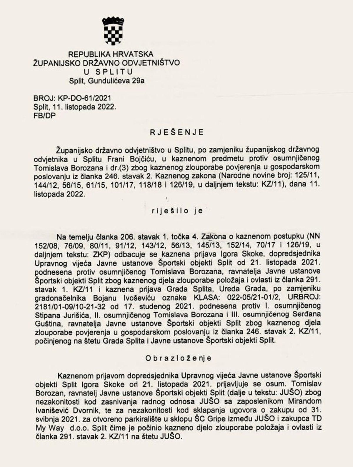 Rješenje, parking Gripe