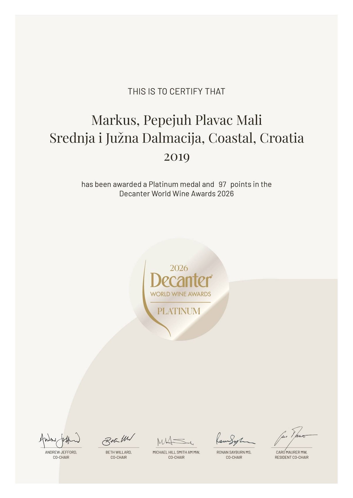 Hrvatska slavi platinu na Decanteru: Dalmatinska vinarija Markus osvojila svjetski vrh