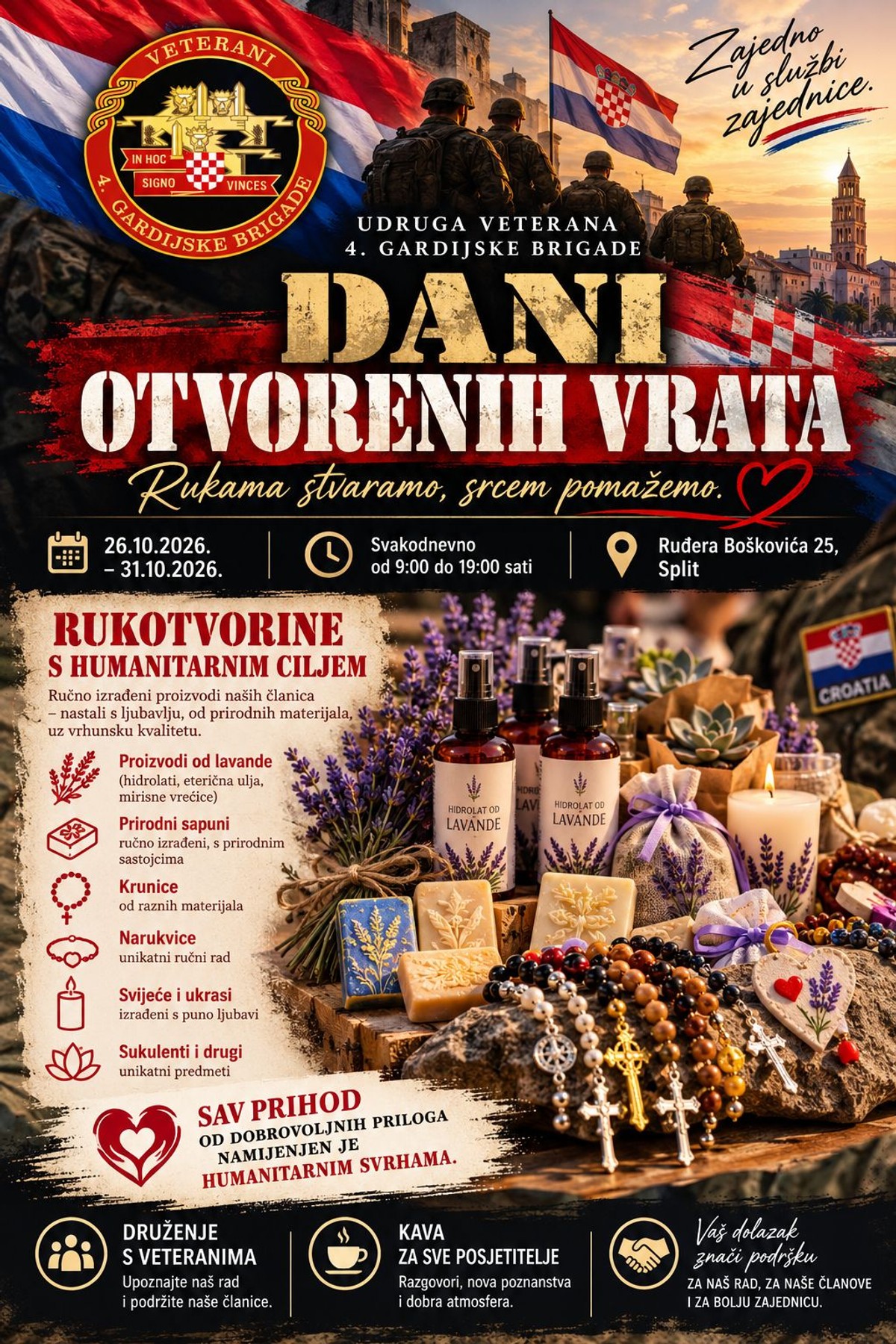 Članice Udruge veterana 4. gardijske brigade predstavljaju sapune, krunice, svijeće... Prihod ide u humanitarne svrhe