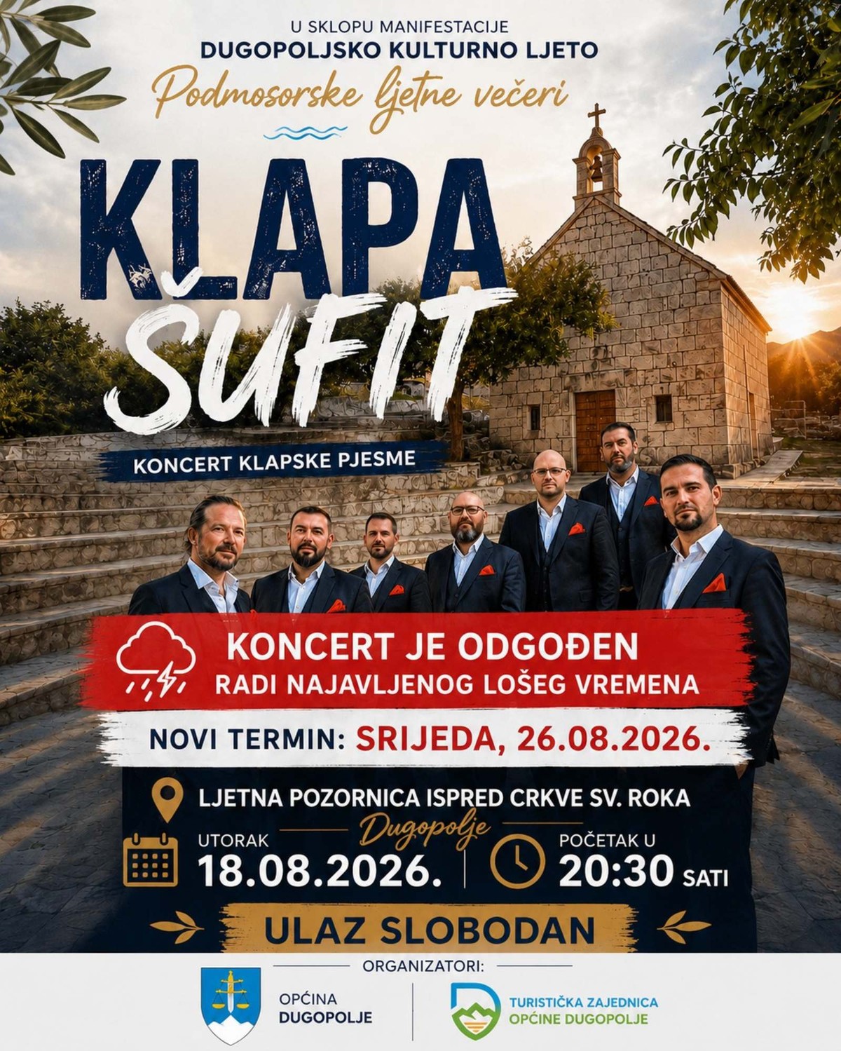 Ne propustite koncert klape Šufit u Dugopolju