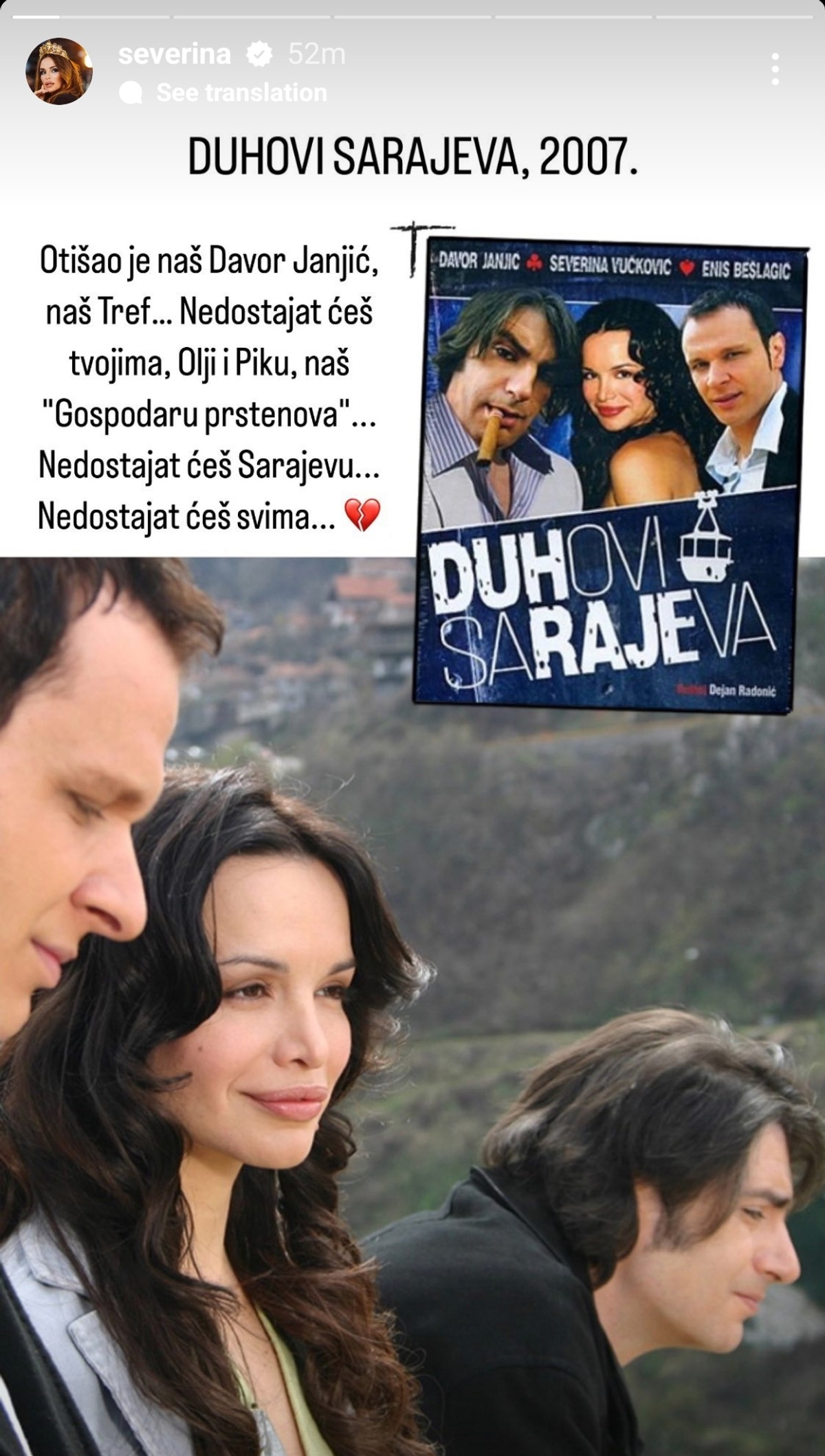 TUŽAN DAN ZA PJEVAČICU Severina se emotivnom objavom oprostila od glumačkog kolege