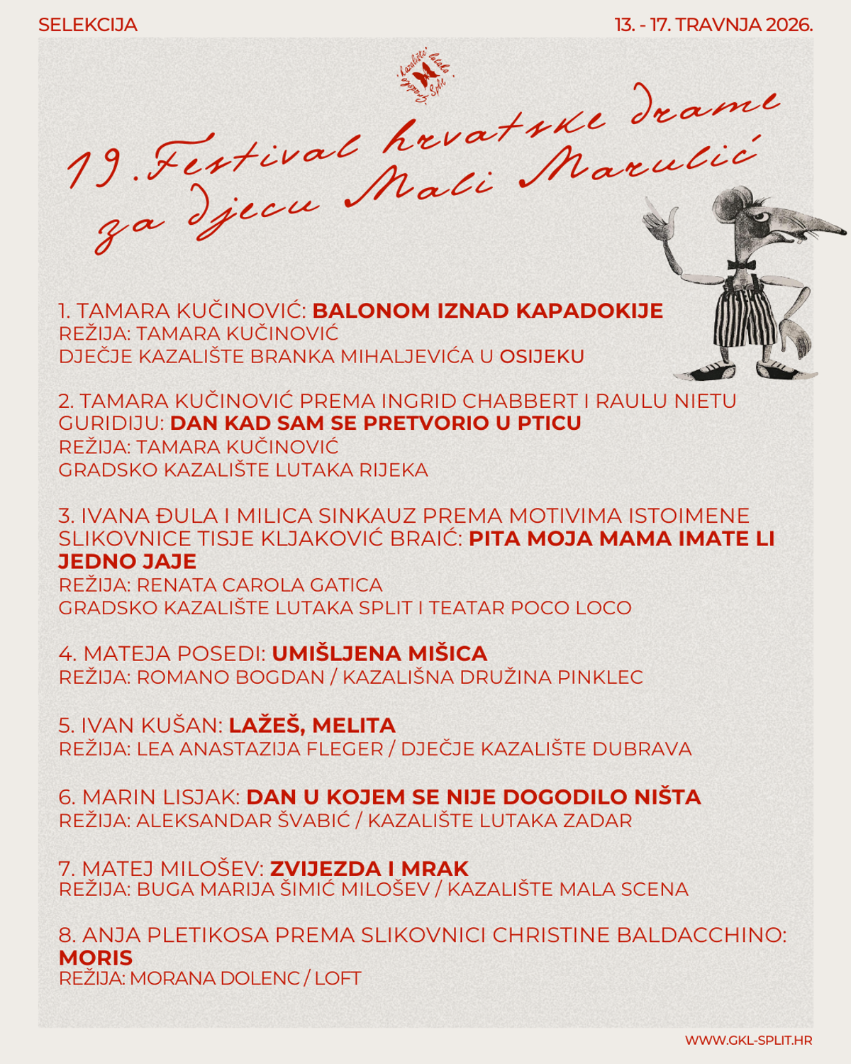 Odabrane su predstave za 19. Festival hrvatske drame za djecu Mali Marulić