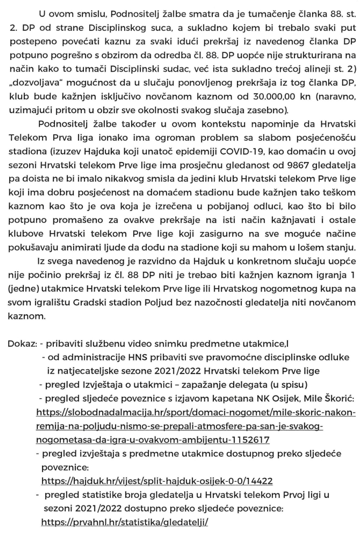 HAJDUK POSLAO ŽALBU: Provjerite što se u njoj navodi... 