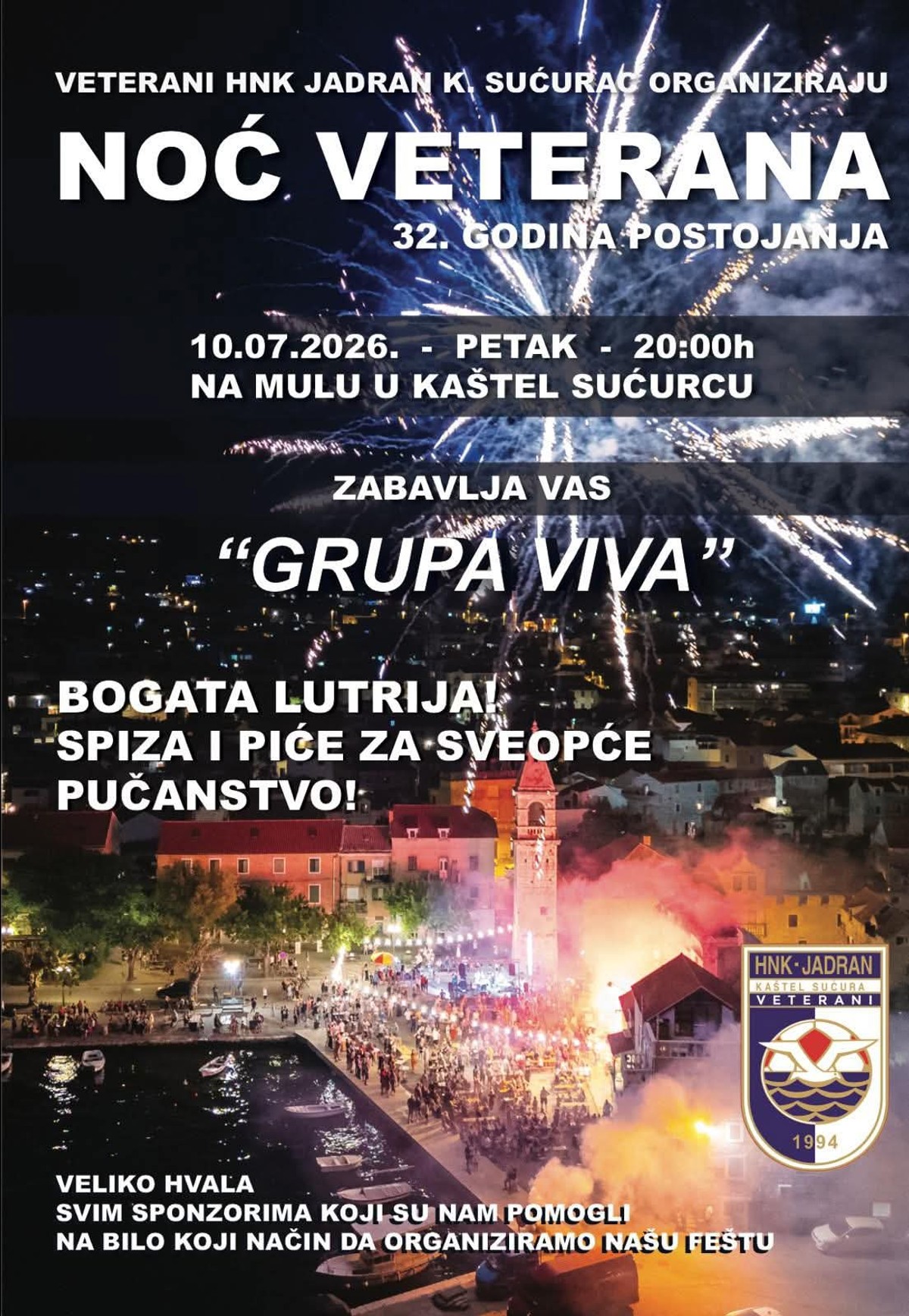 Noć veterana HNK Jadran Kaštel Sućurac u petak na mulu