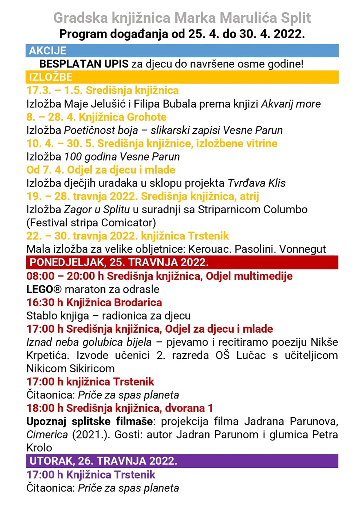 'UPOZNAJ SPLITSKE FILMAŠE' Projekcija 'Cimerice' u Gradskoj knjižnici Marka Marulića