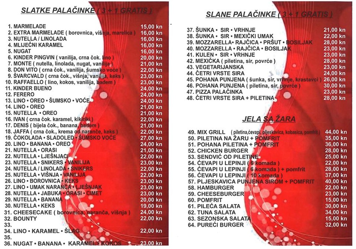 PALAČINKE DENIS: Raffaello, Kinder Bueno, Jaffa, Bounty, Cheesecake, Meksička, Kulen, Vegetarijanska...