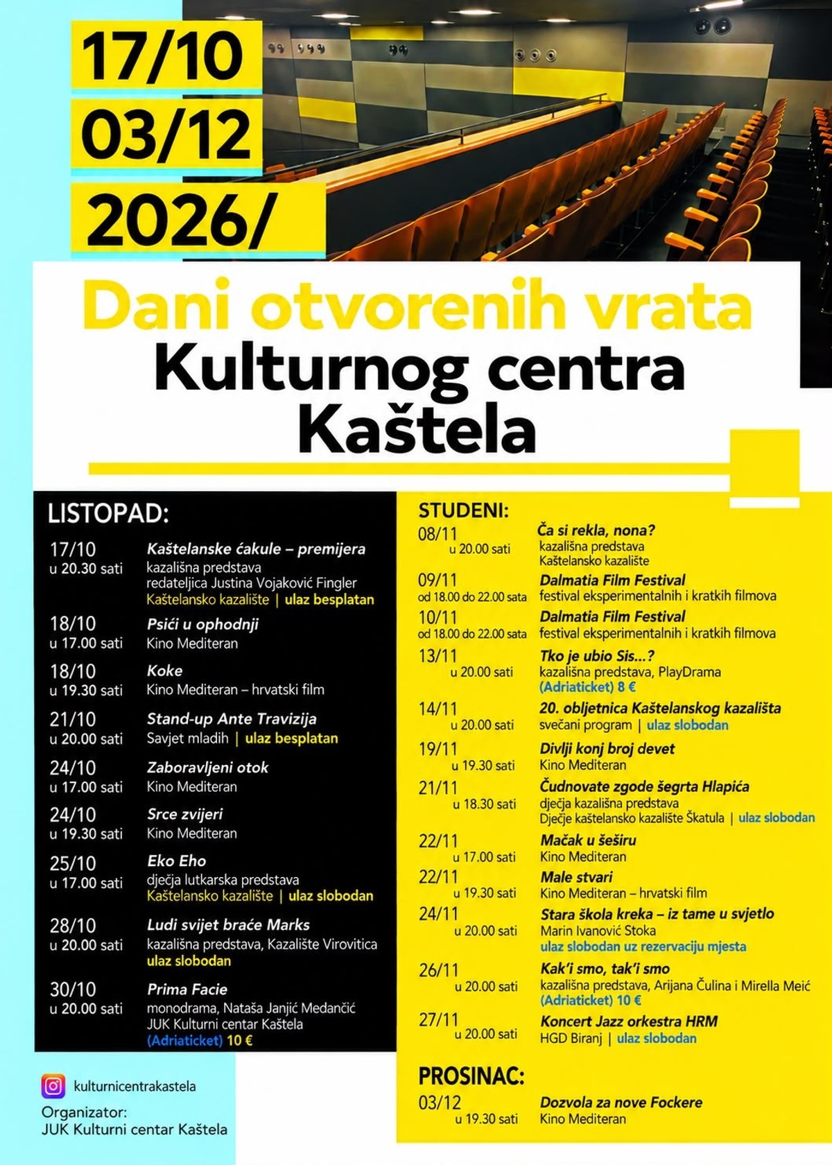 Dani otvorenih vrata Kulturnog centra Kaštela: Bogat program predstava, filmova i koncerata