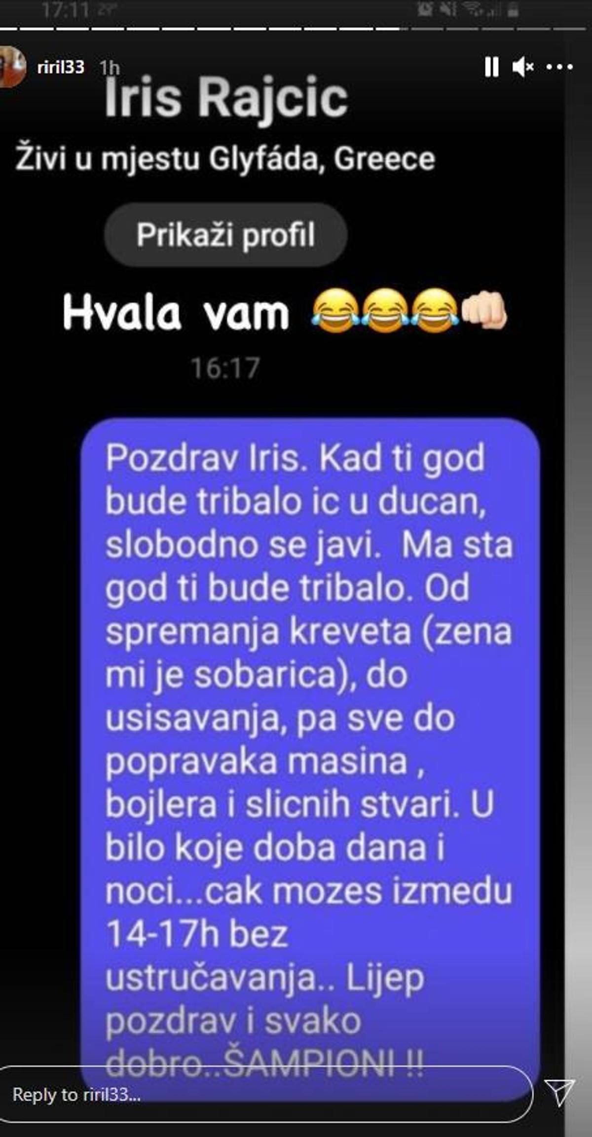 ZAHVALE SUPRUZI: Nudi joj se spremanje kreveta, usisavanje kuće, popravci... 