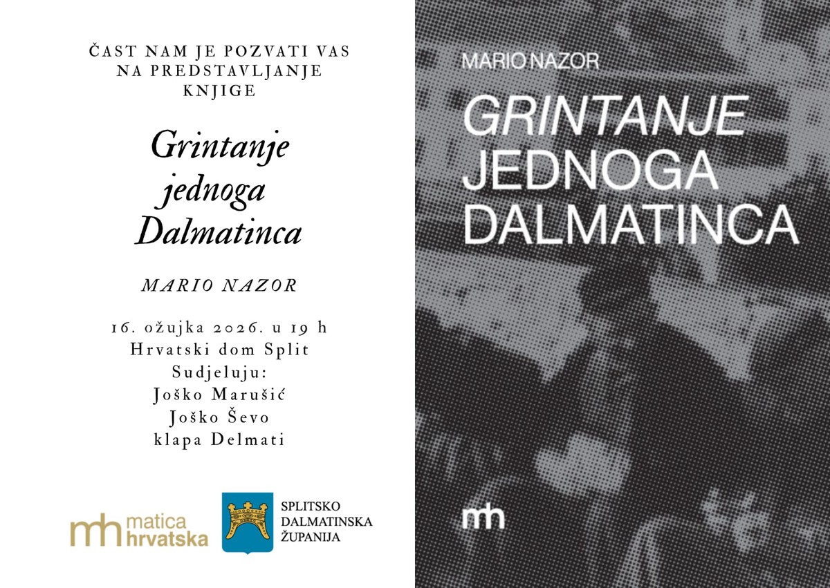 Knjiga 'Grintanje jednoga Dalmatinca' predstavit će se u splitskom Hrvatskom domu