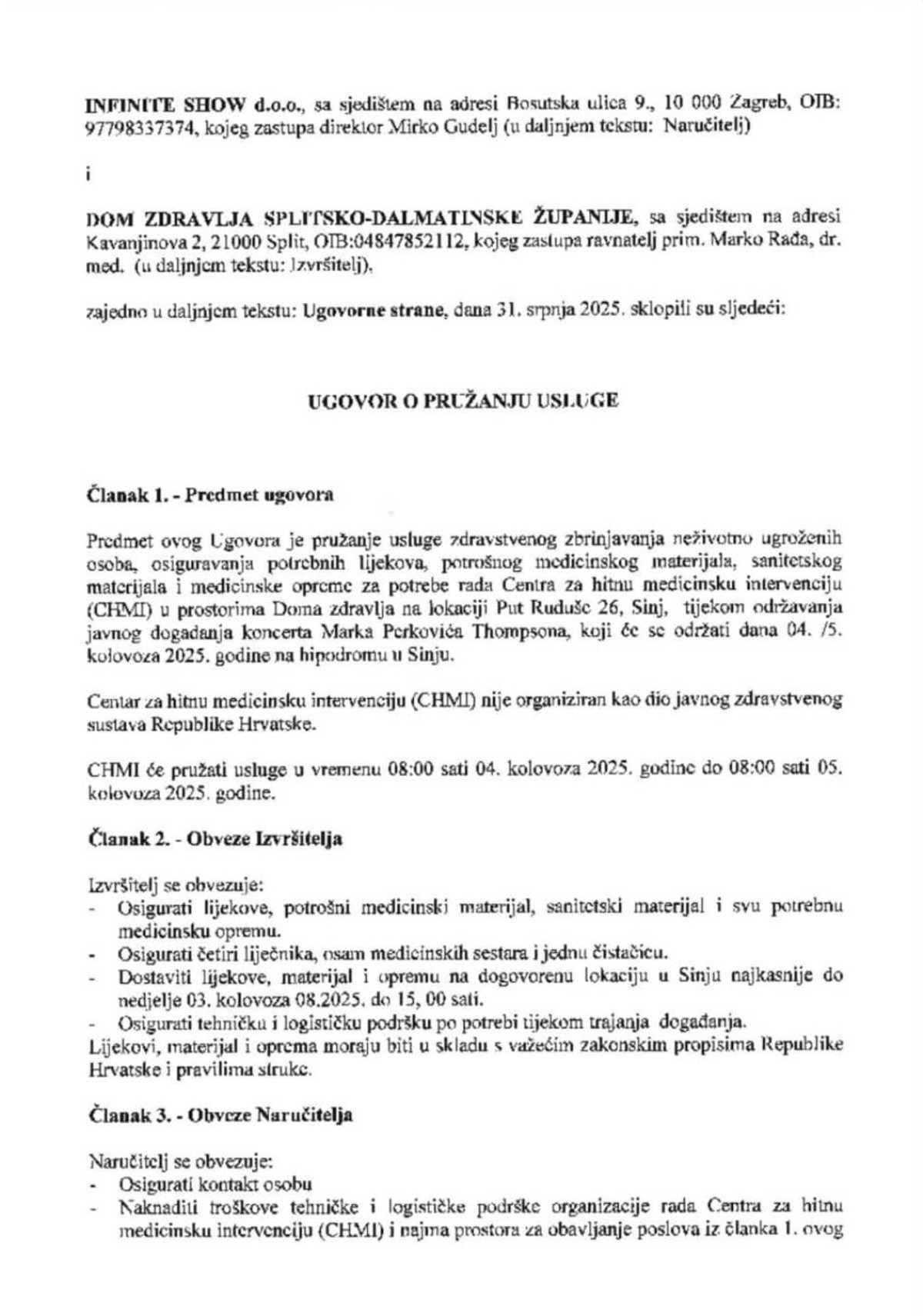 Thompsonov tim negira dug prema Domu zdravlja, ravnatelj Rađa im u komentarima priložio potpisan ugovor