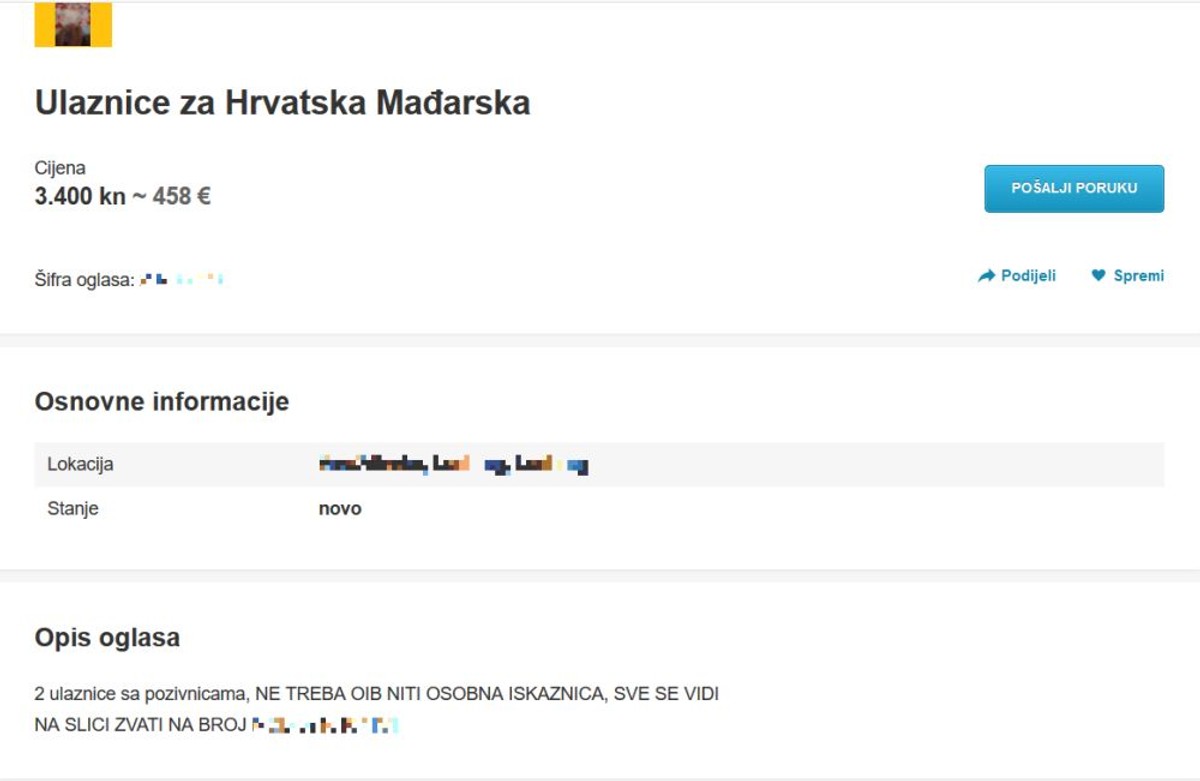 JE LI OVO MOGUĆE Na Njuškalu se prodaju MUP-ove ulaznice za utakmicu s Mađarskom?!