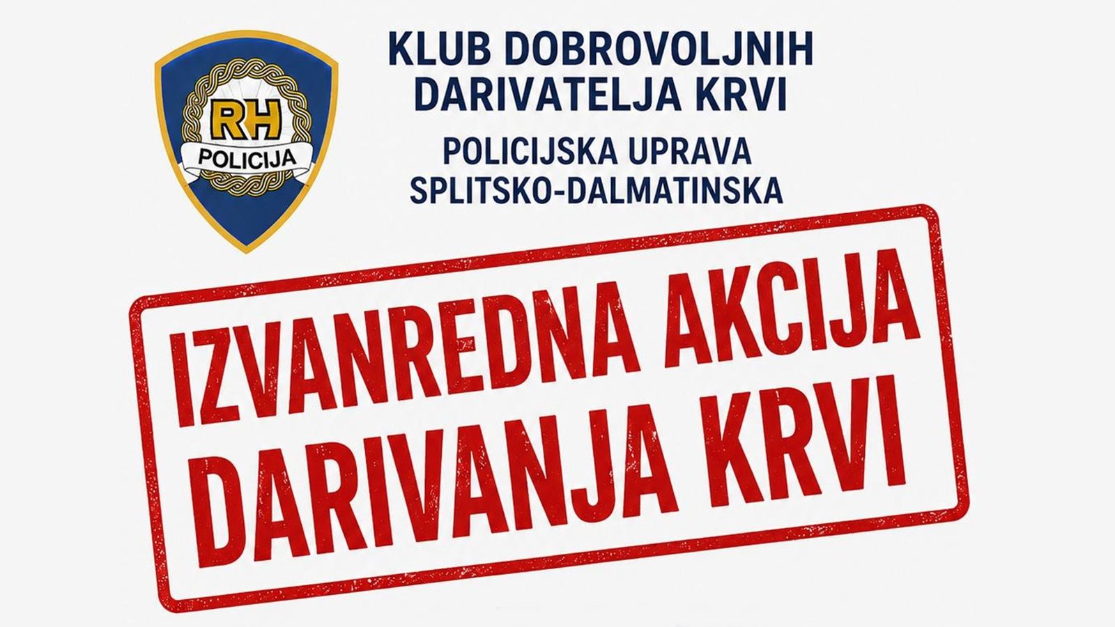 Izvanredna akcija darivanja krvi: Policija poziva na odaziv zbog nestašice u KBC-u