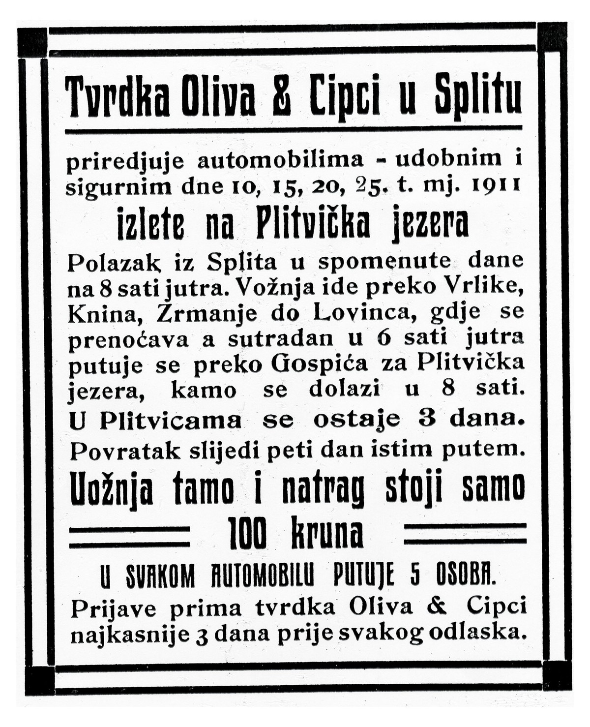 Kako se putovalo automobilom iz Splita na Plitvice 1911. godine?