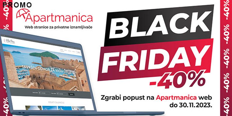 NAJVEĆA AKCIJA ZA BLACK FRIDAY Preko 40% popusta za izradu web stranica za apartmane i kuće za odmor