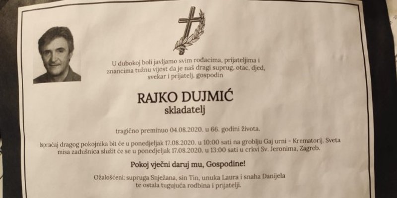 Snježana Dujmić na Facebooku podijelila osmrtnicu za svog tragično preminulog supruga Rajka
