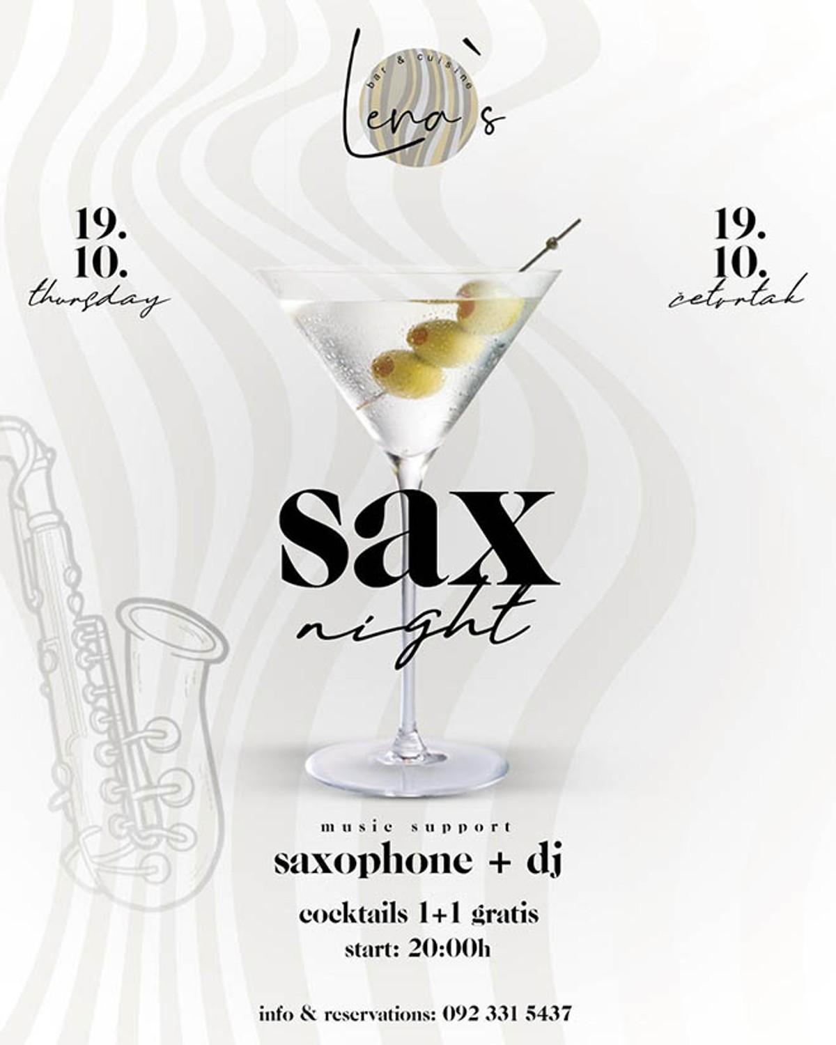 Sax Night u Lena's baru: Večer čarobnih tonova i elegancije 