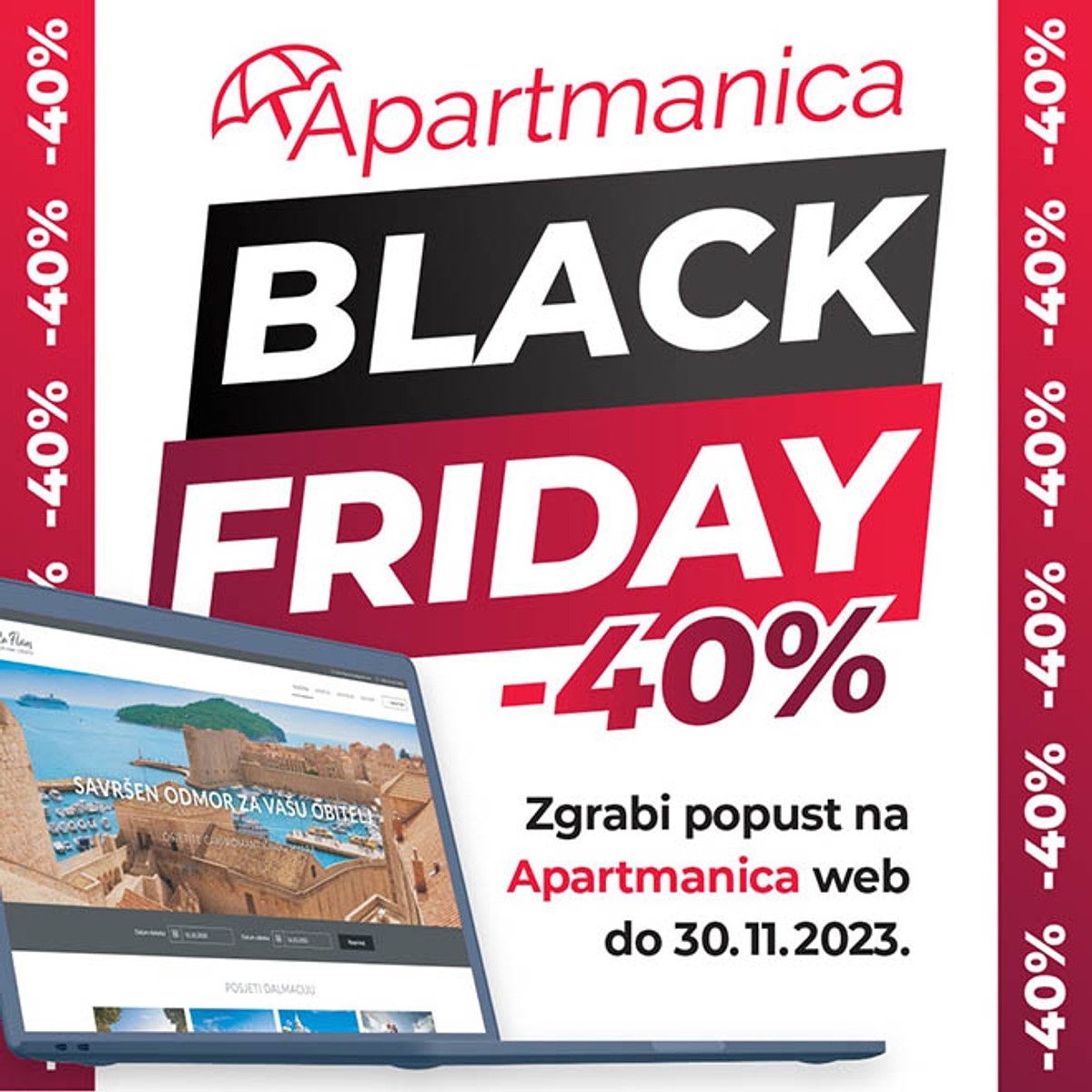 NAJVEĆA AKCIJA ZA BLACK FRIDAY Preko 40% popusta za izradu web stranica za apartmane i kuće za odmor