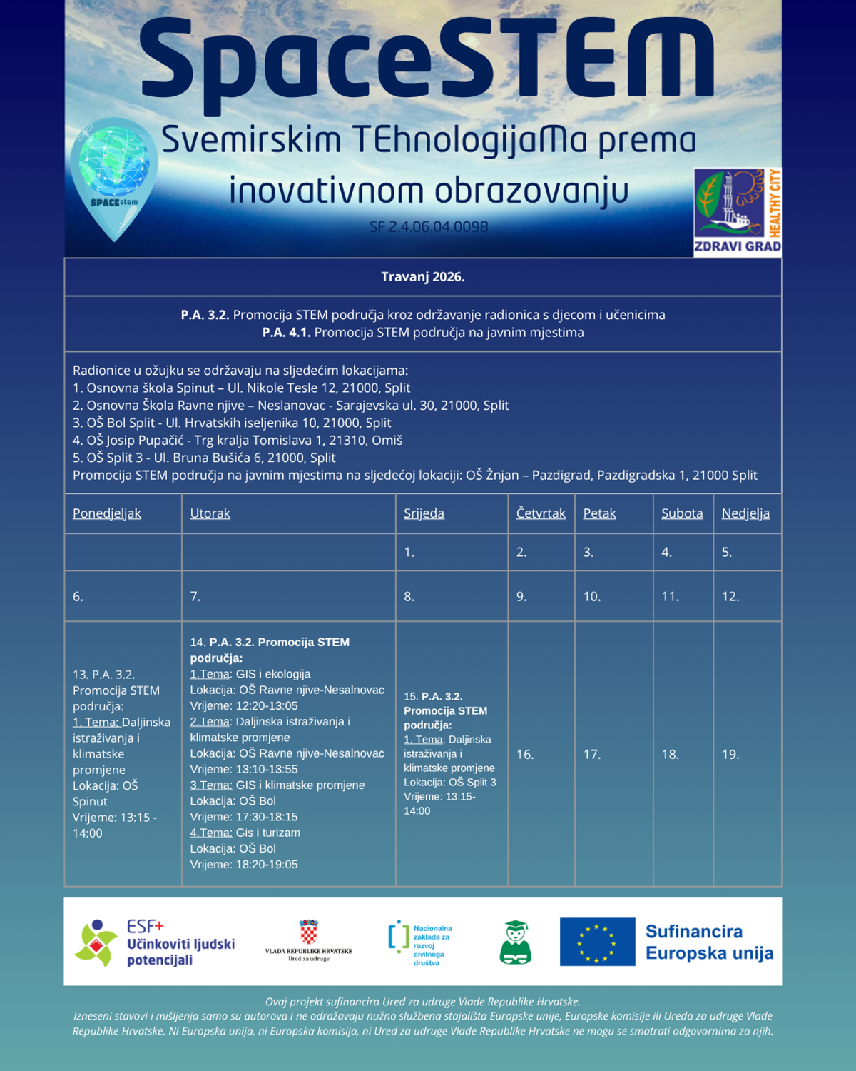 SpaceSTEM u travnju: Svemirske tehnologije i upravljanje krizama za osnovnoškolce