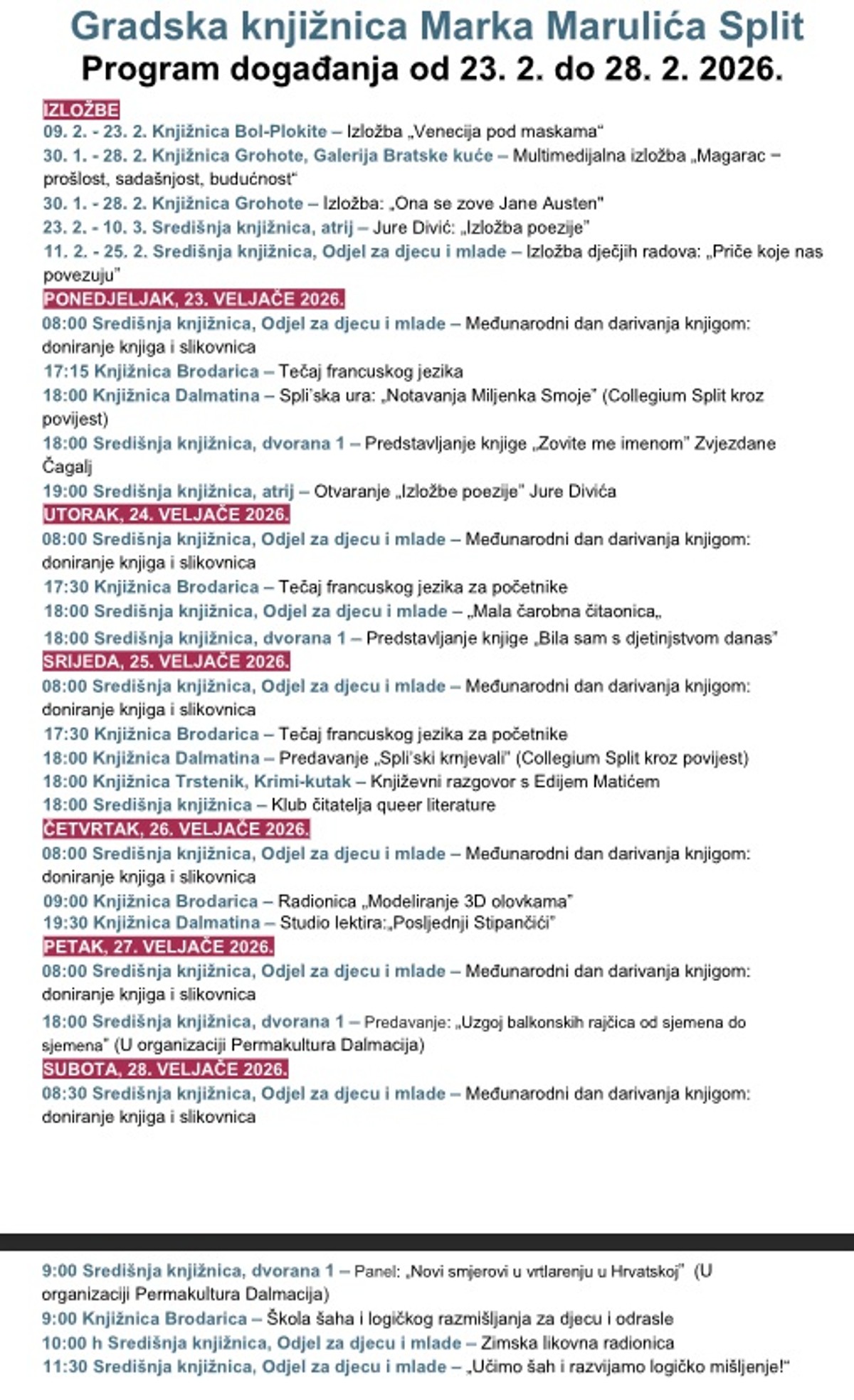 Evo tjednog programa GK Marka Marulića