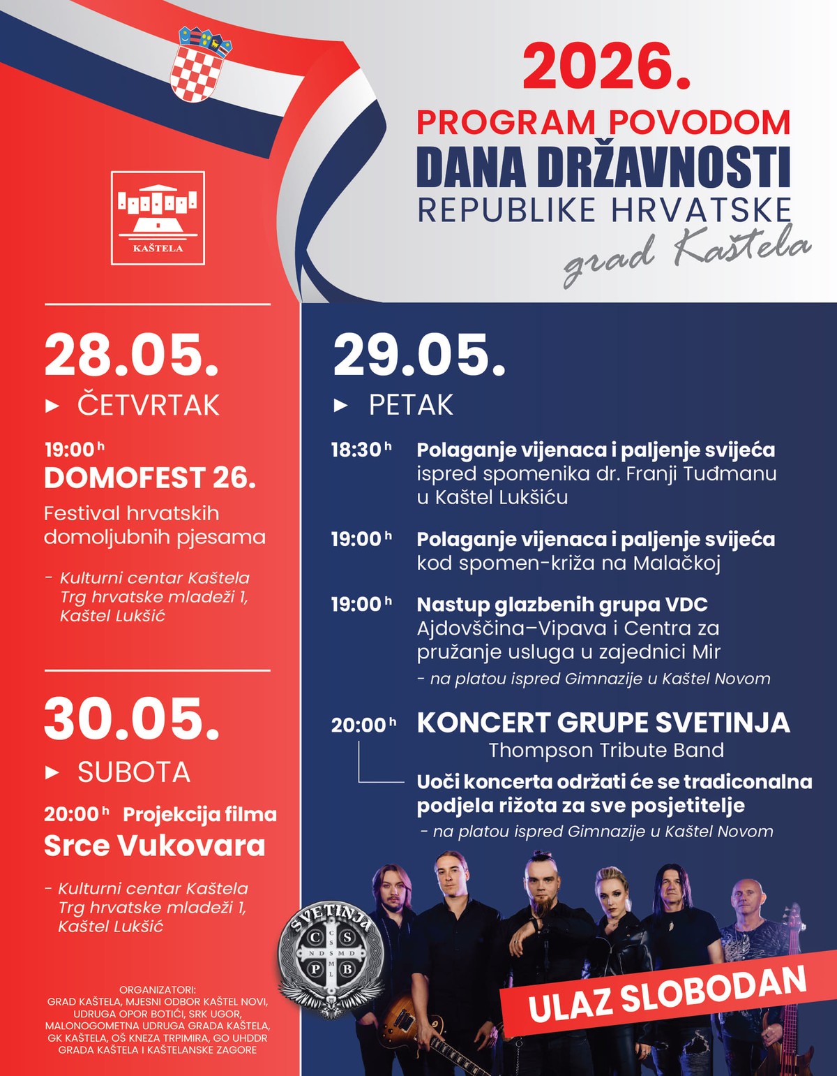 DAN DRŽAVNOSTI Koncert Thompson tribute banda i još niz događanja u Kaštelima 