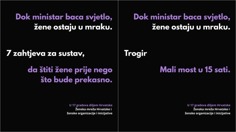 Trogir u akciji protiv nasilja nad ženama: 'Dok ministar baca svjetlo, žene ostaju u mraku'