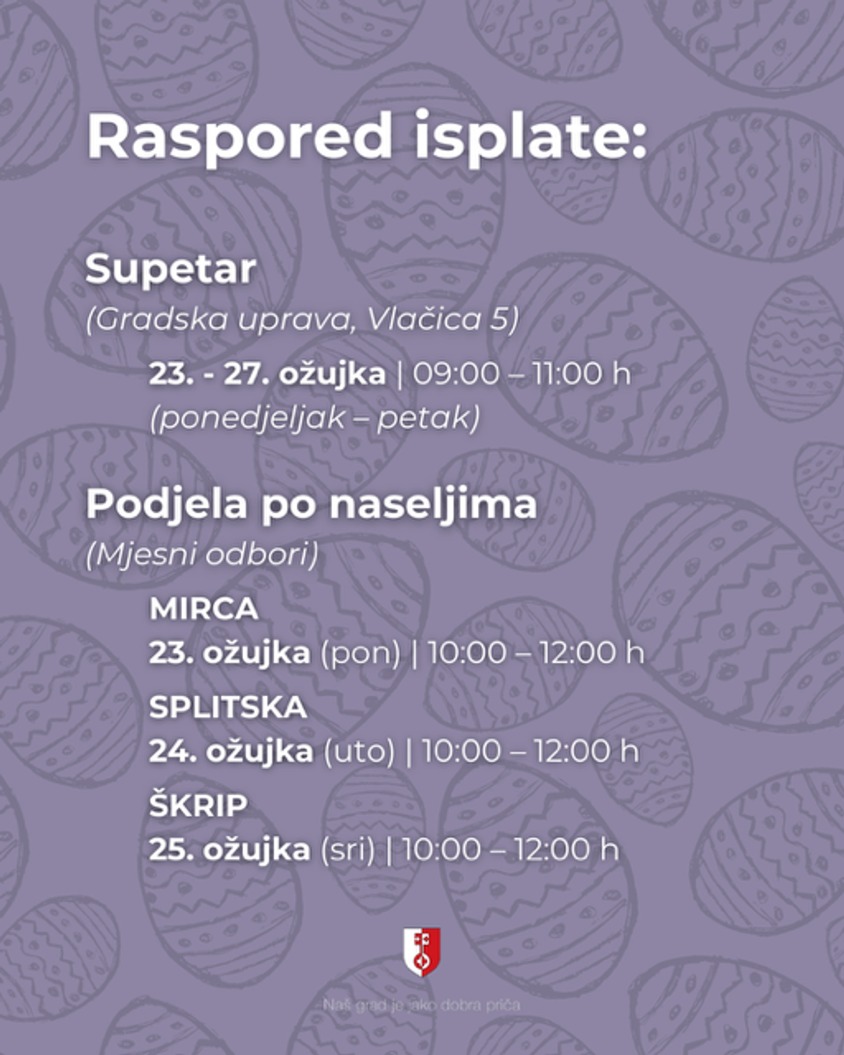 SUPETAR DIJELI USKRSNICE 'Podrška građanima i ove godine'