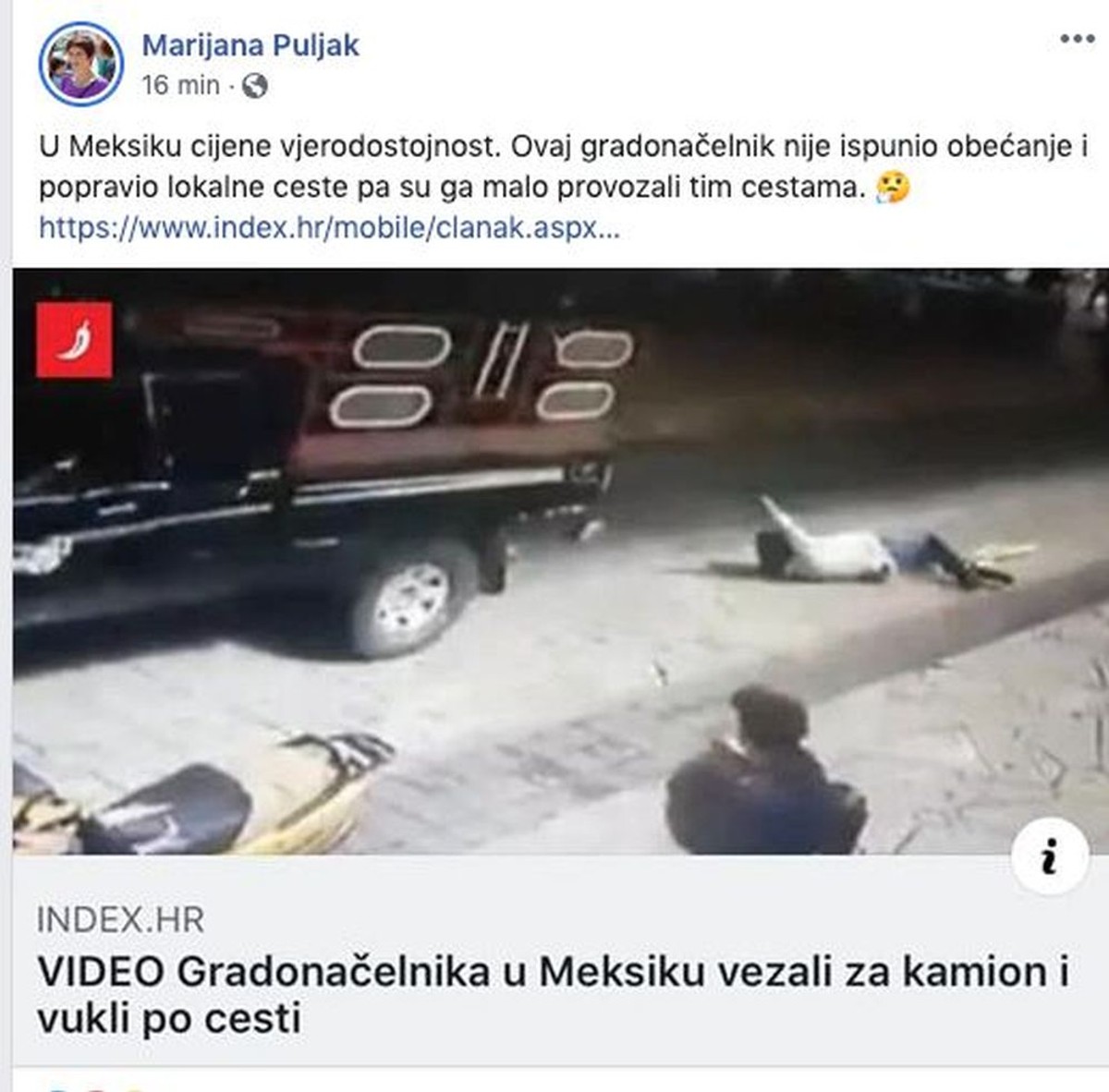 Marijana Puljak na Facebooku podijelila vijest o mučenju gradonačelnika koji nije ispunio svoje obećanje