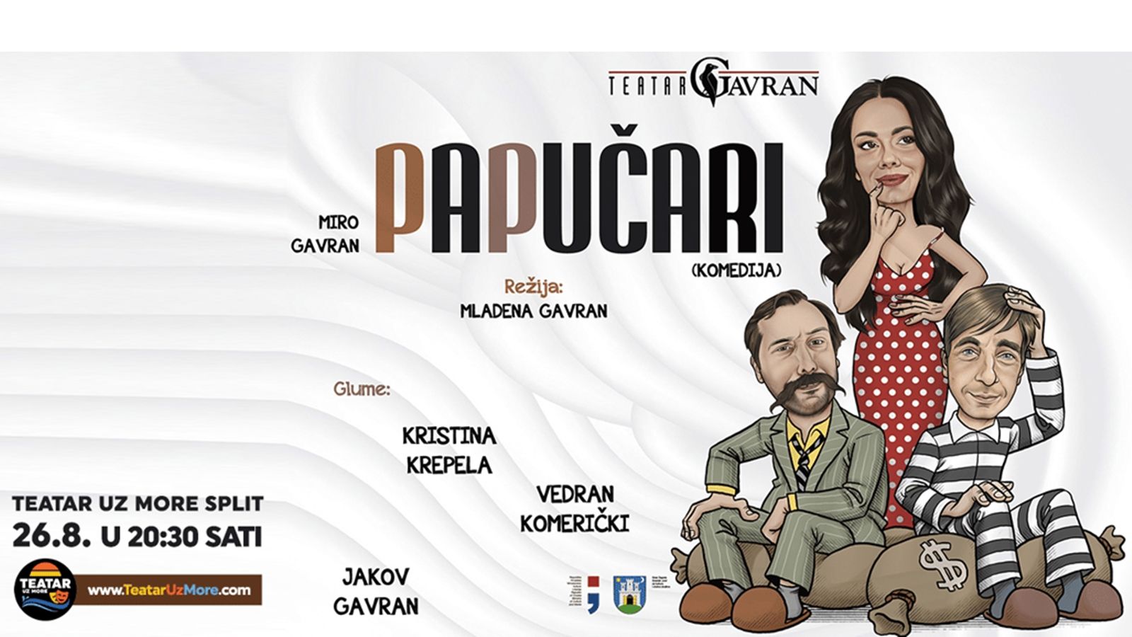 Kristina Krepela, Jakov Gavran i Vedran Komerički u komediji 'Papučari' na Teatru uz more