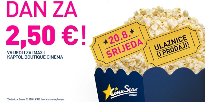 VELIKO PLATNO, MALA CIJENA: 20.8. Svi u CineStar za samo 2,50 eura