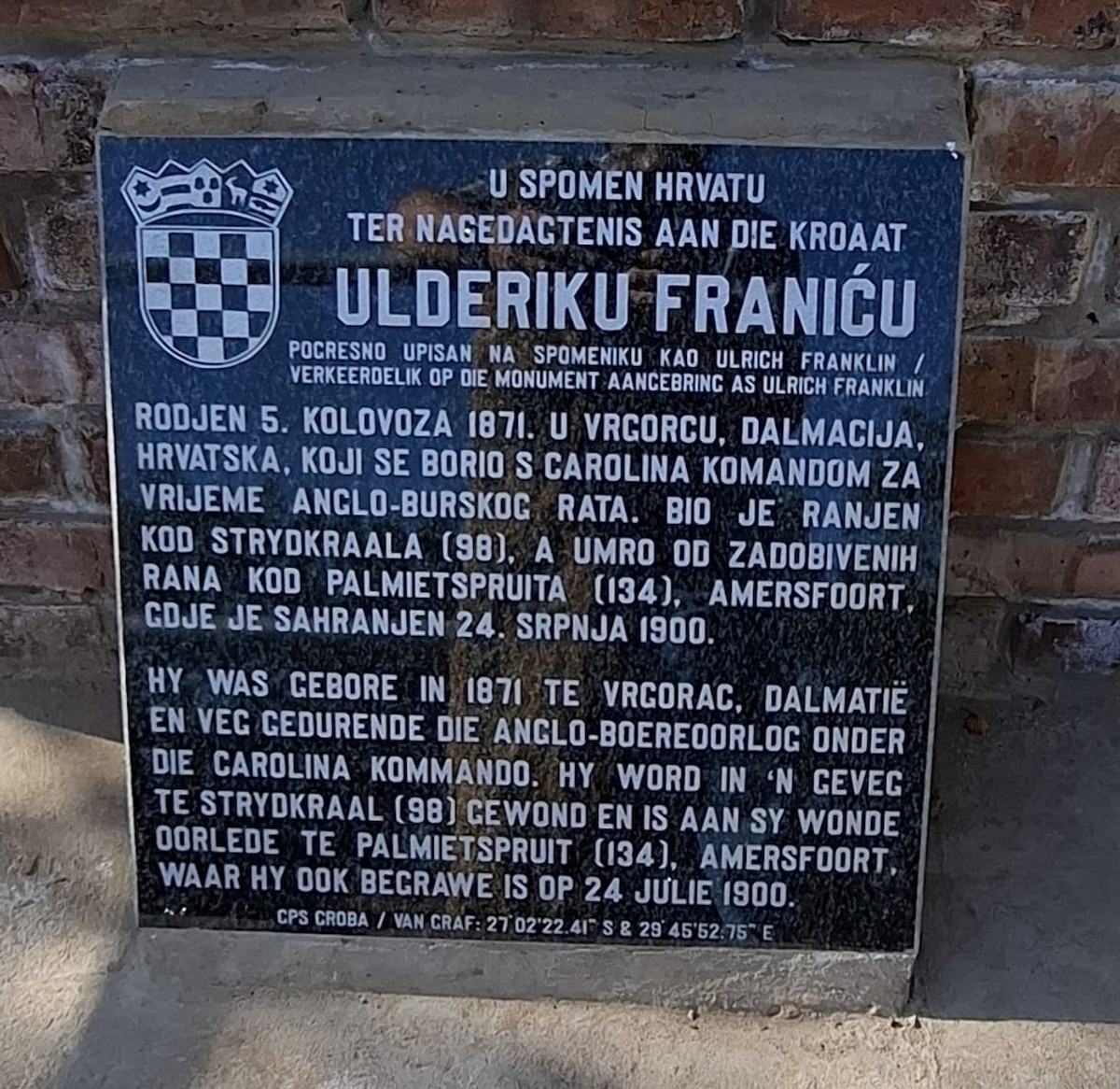 U južnoafričkoj Carolini postavljena spomen ploča burskom ratniku iz Vrgorca