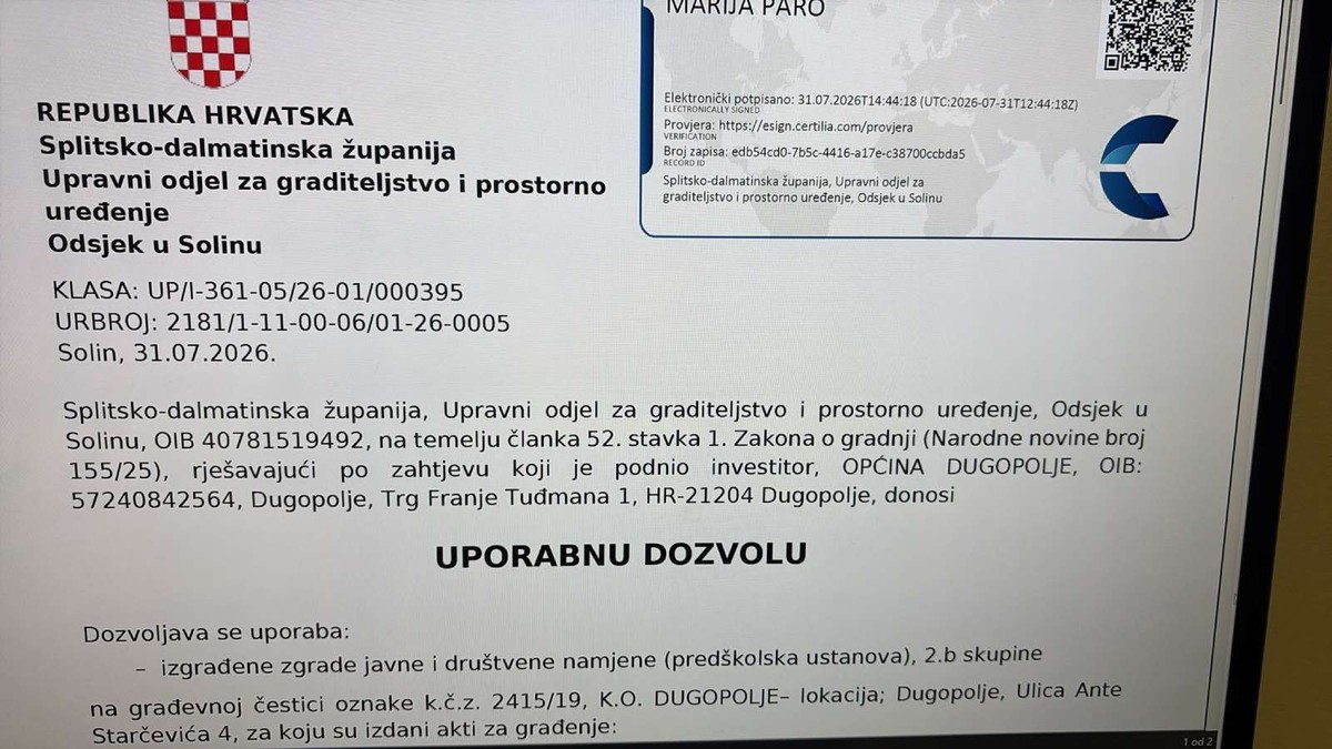 VIDEO Pogled iz zraka na novi vrtić u Dugopolju: Investicija od 2,2 milijuna eura je završena