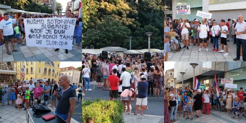 FOTO/VIDEO: U SPLITU PROSVJED PROTIV MJERA 'Odmah proglasite kraj lažne epidemije i djelovanje stožera'