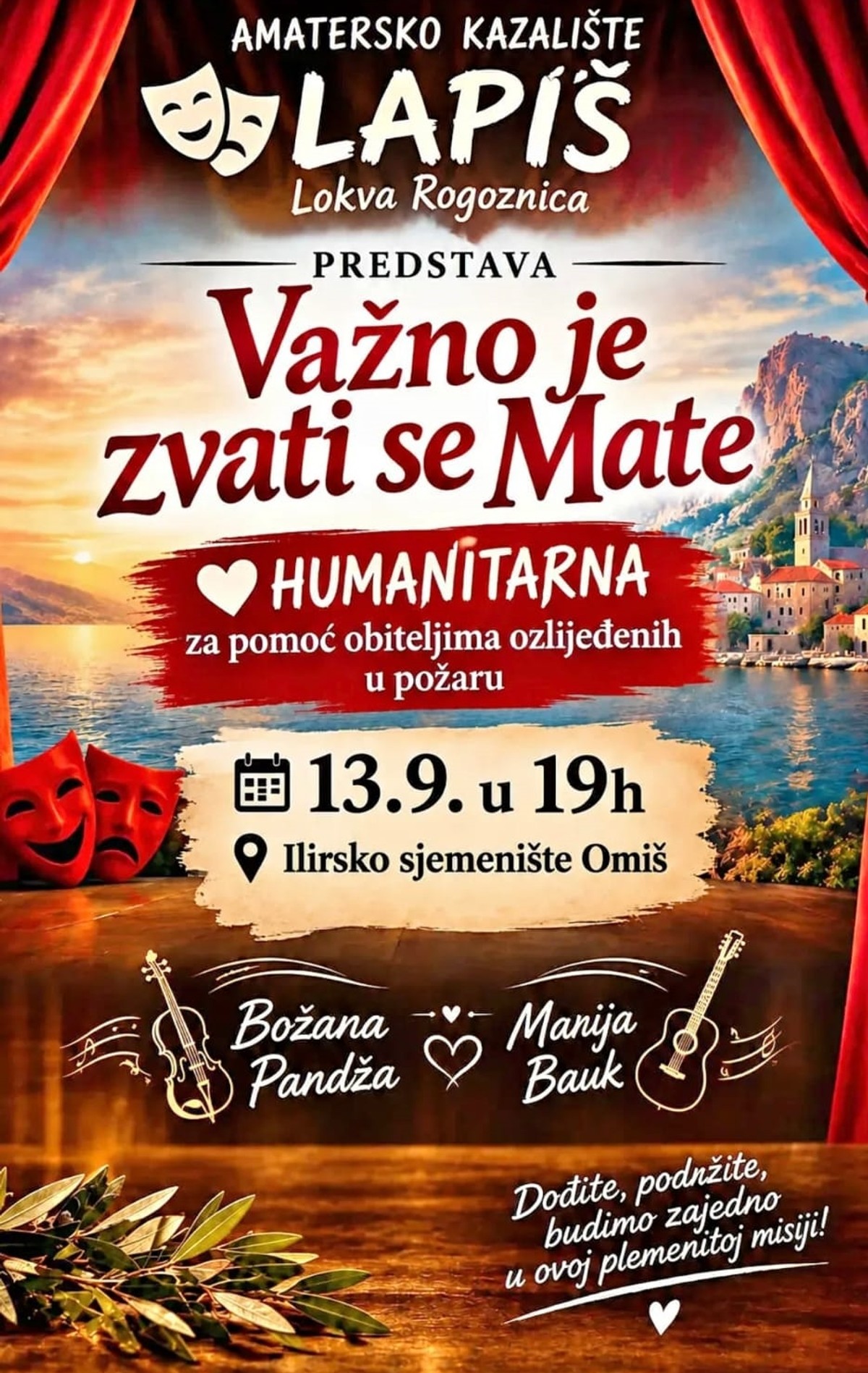 Humanitarna predstava u Omišu: 'Važno je zvati se Mate' za pomoć obiteljima pogođenima požarom